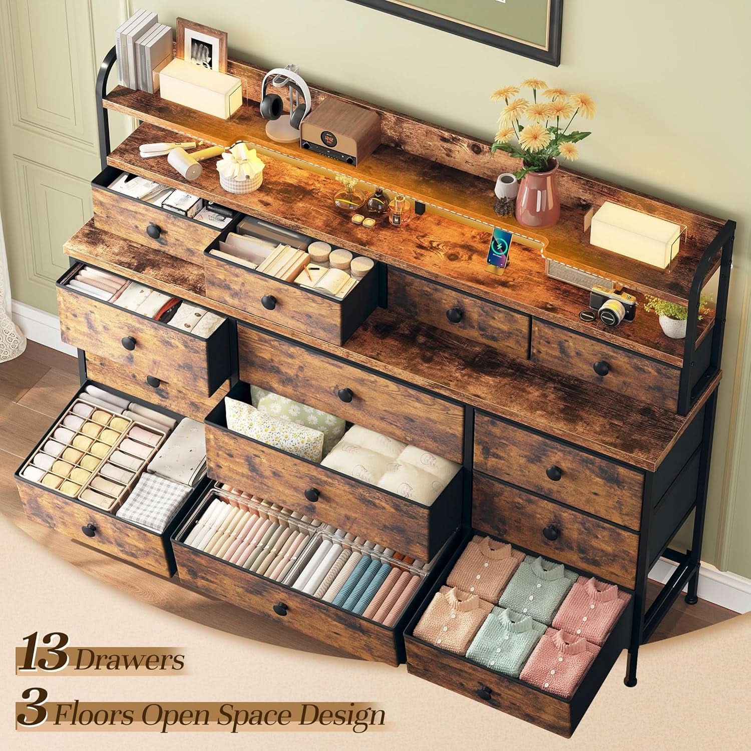 51 Inch Wide LED Dresser For Bedroom Organization Solutions