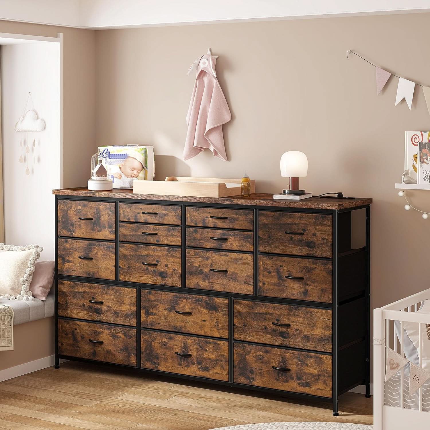 51.1 Inch TV Stand Dresser With 16 Drawers Charging Station