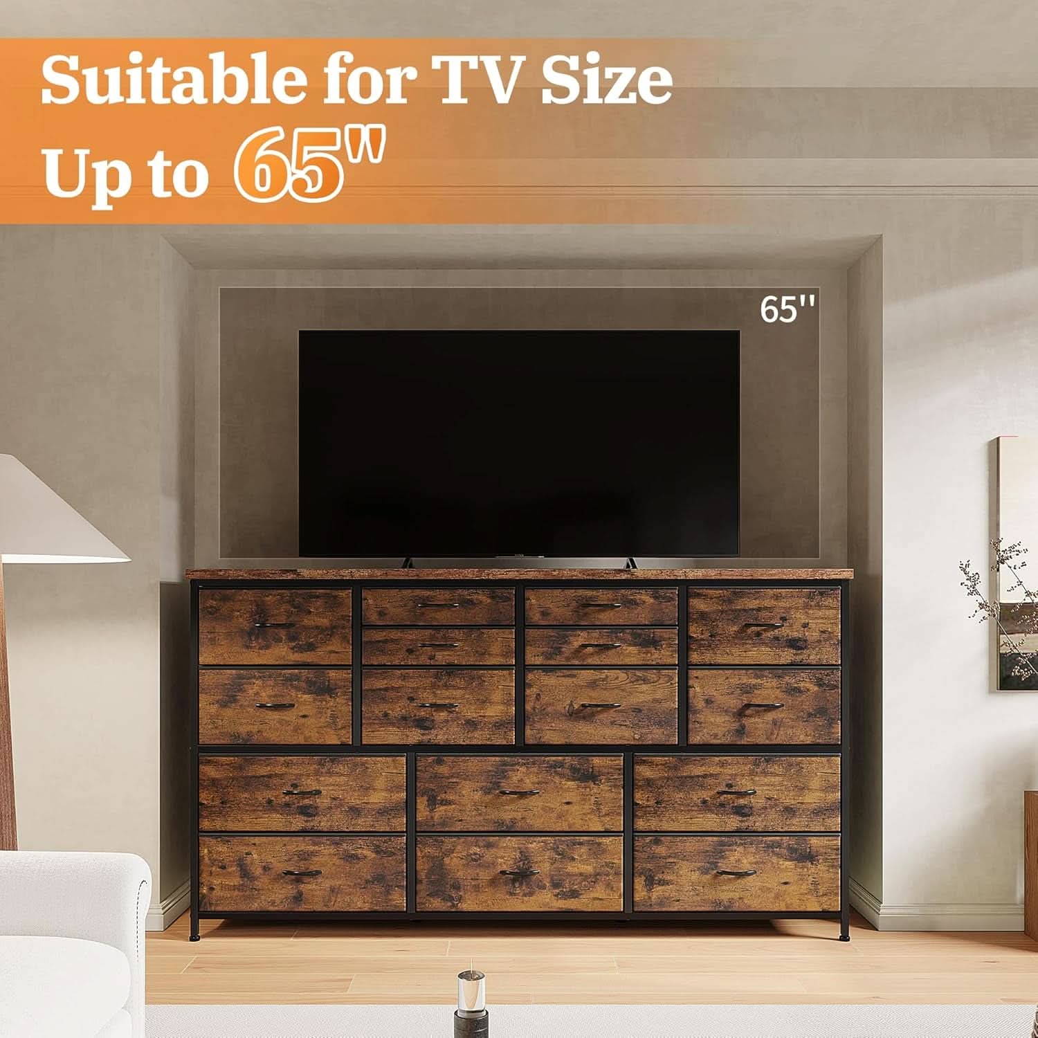 51.1 Inch TV Stand Dresser With 16 Drawers Charging Station