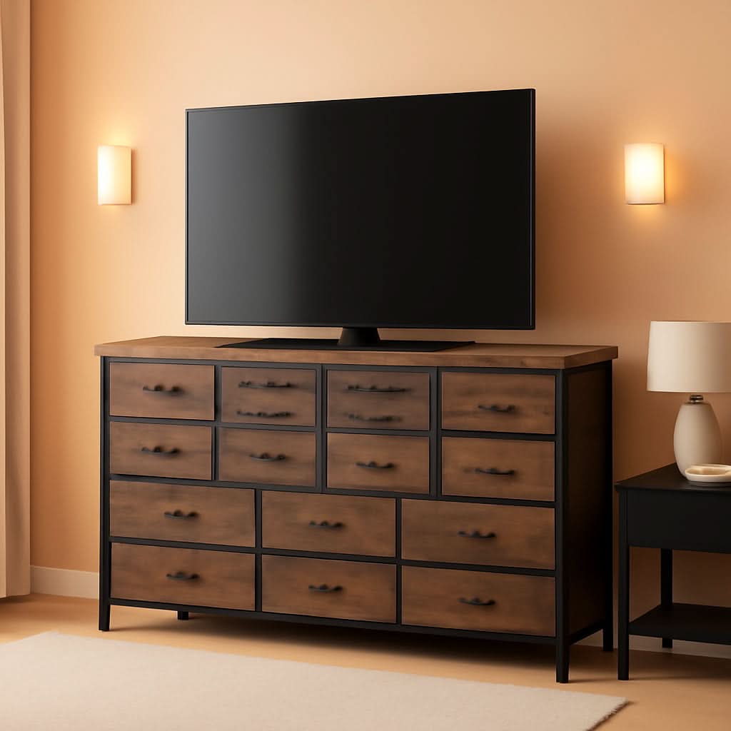 51.1 Inch TV Stand Dresser With 16 Drawers Charging Station