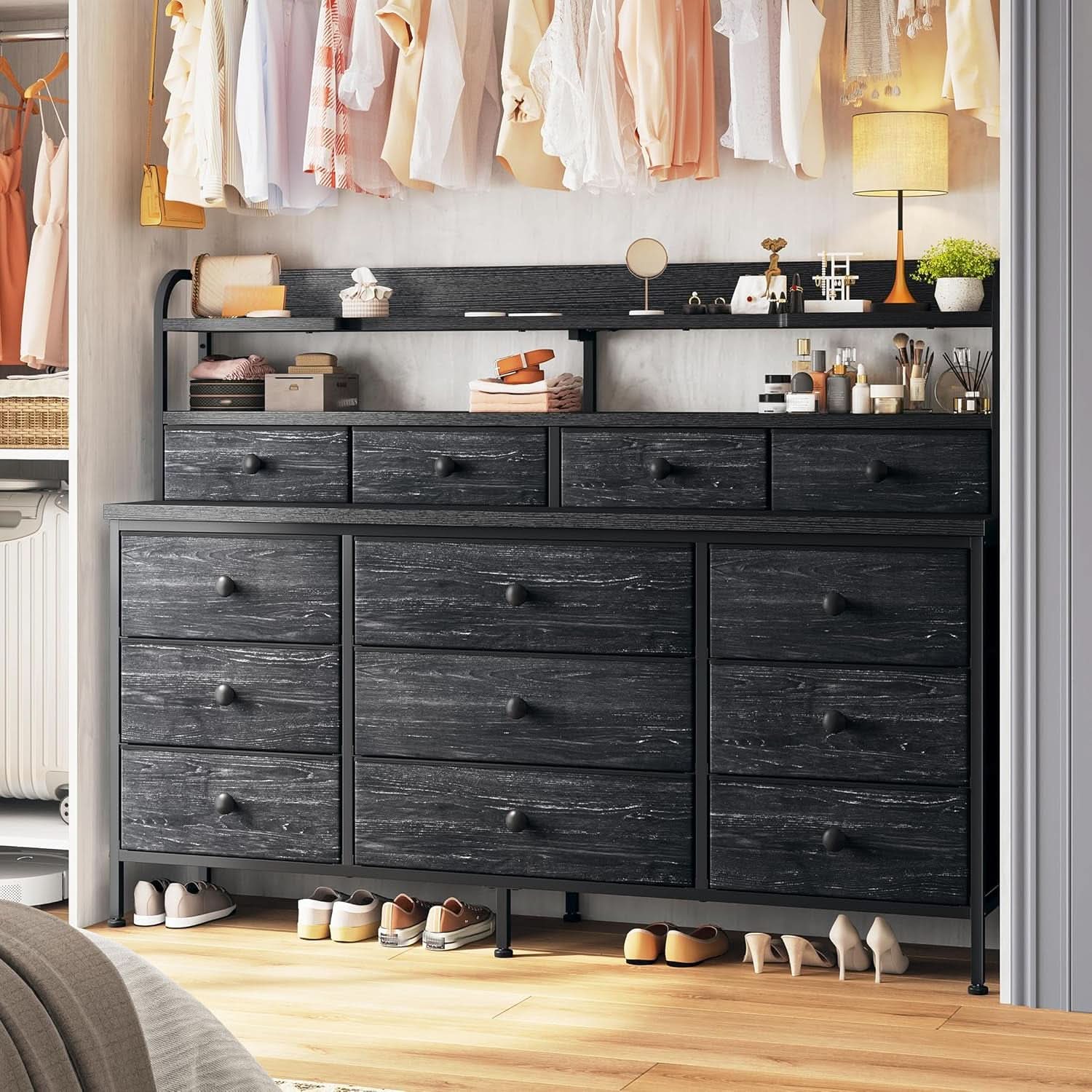 51.2 Inch Wide Black Dresser With 13 Drawers And LED Lights