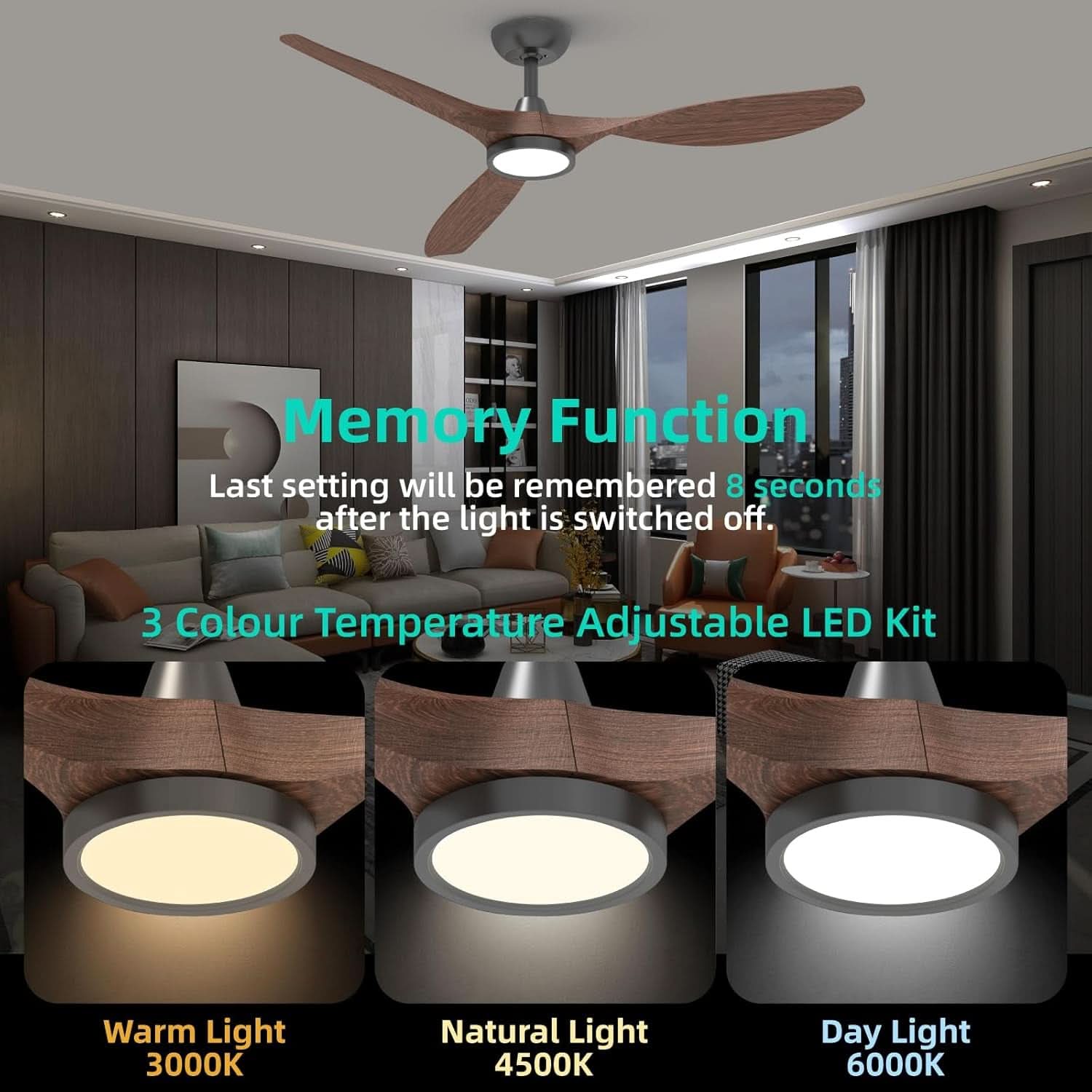 52 Inch Black Ceiling Fan With Lights And Remote Control