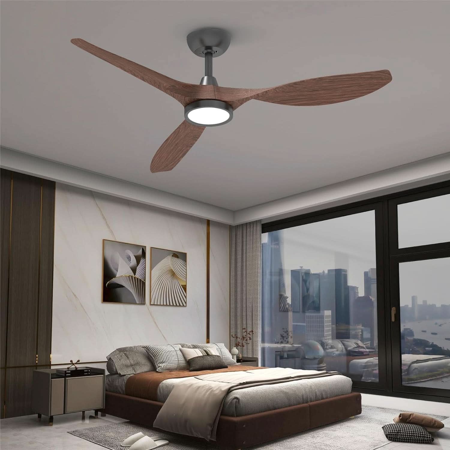 52 Inch Black Ceiling Fan With Lights And Remote Control