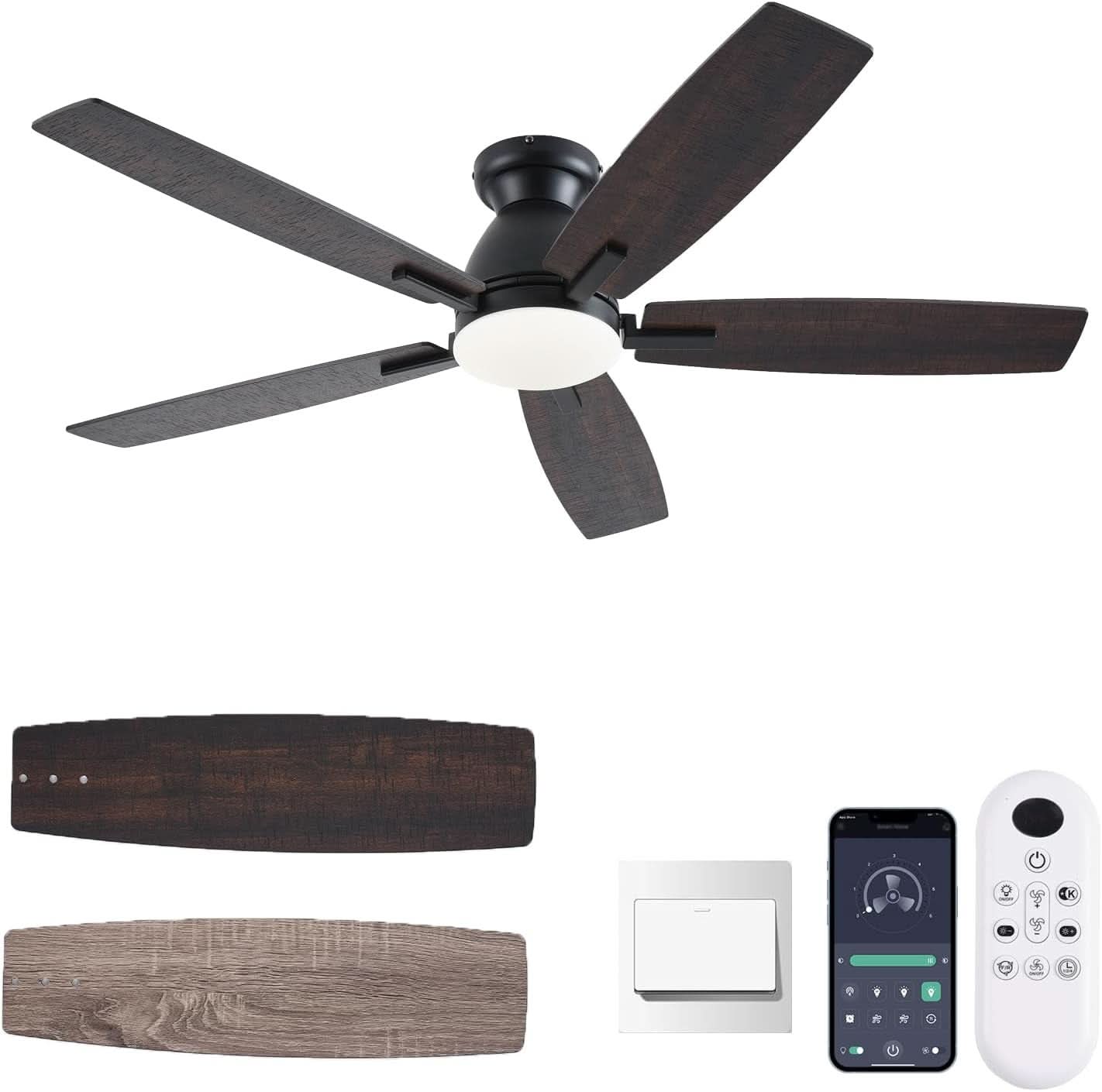 52 Inch Brown Ceiling Fan With Lights Remote Control