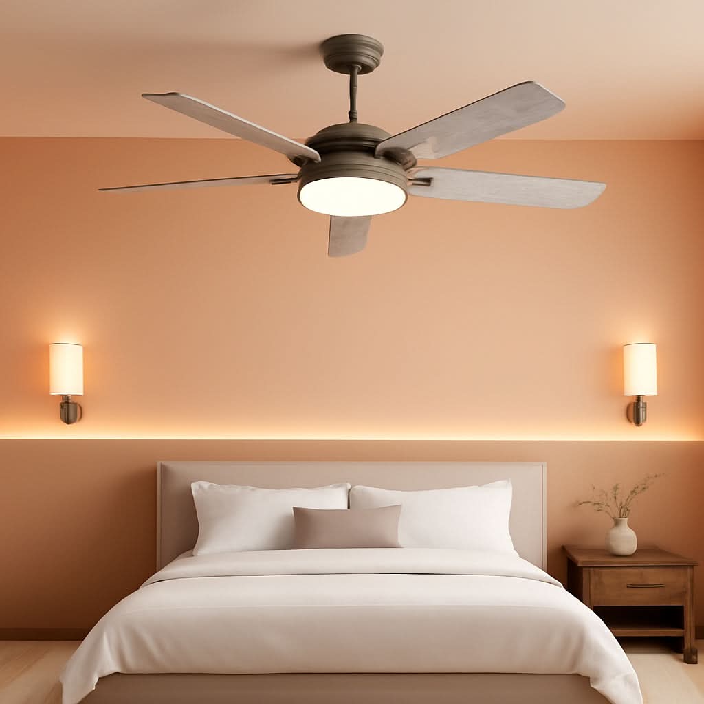 52 Inch Brushed Nickel Ceiling Fan With Remote LED Light