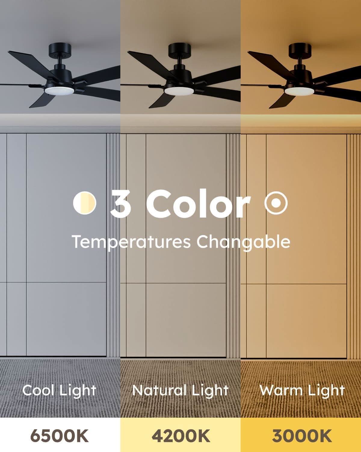52 Inch Ceiling Fan With Lights Remote Black 5 Blade