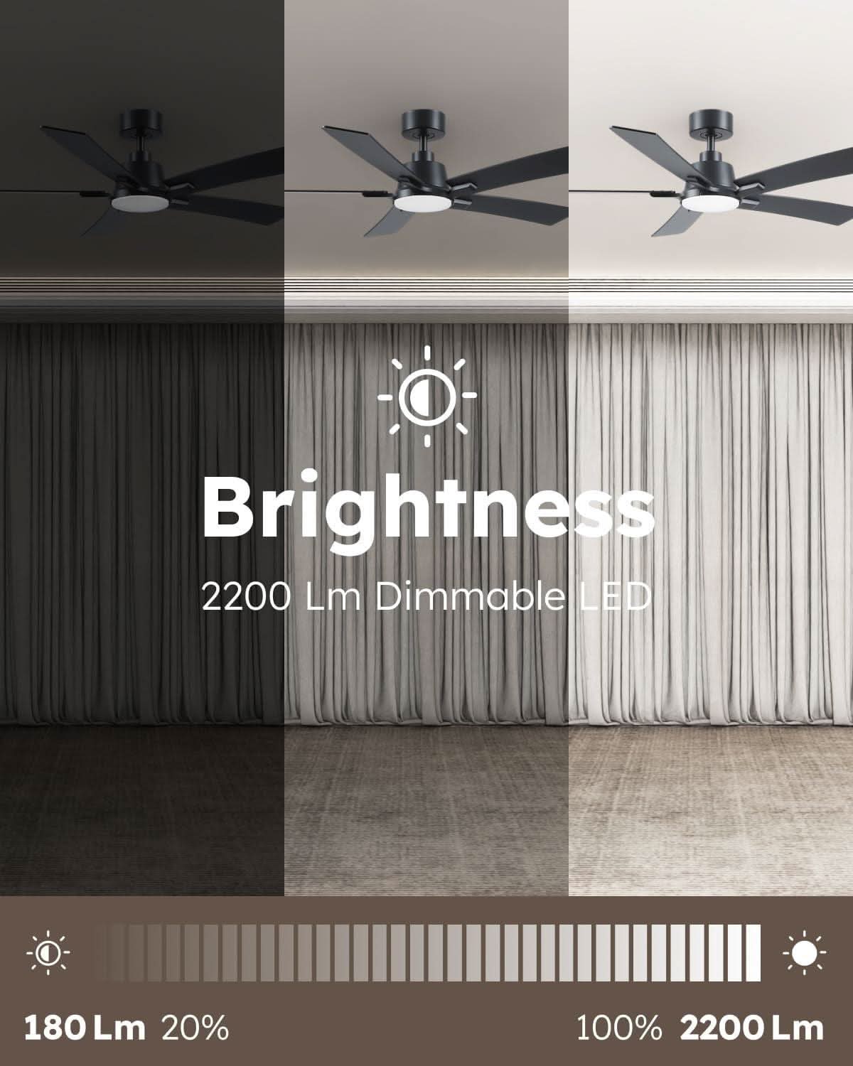 52 Inch Ceiling Fan With Lights Remote Black 5 Blade