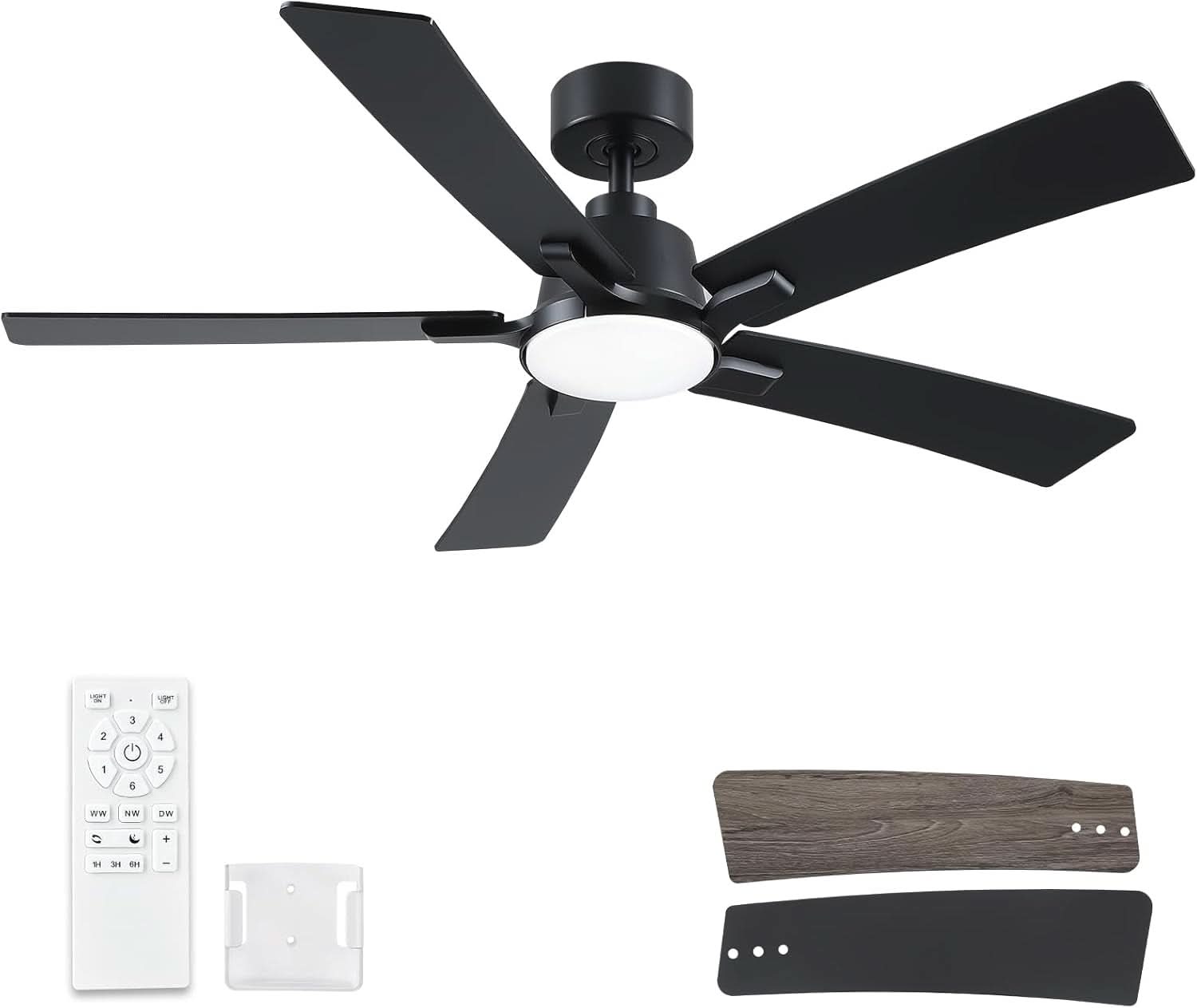 52 Inch Ceiling Fan With Lights Remote Black 5 Blade
