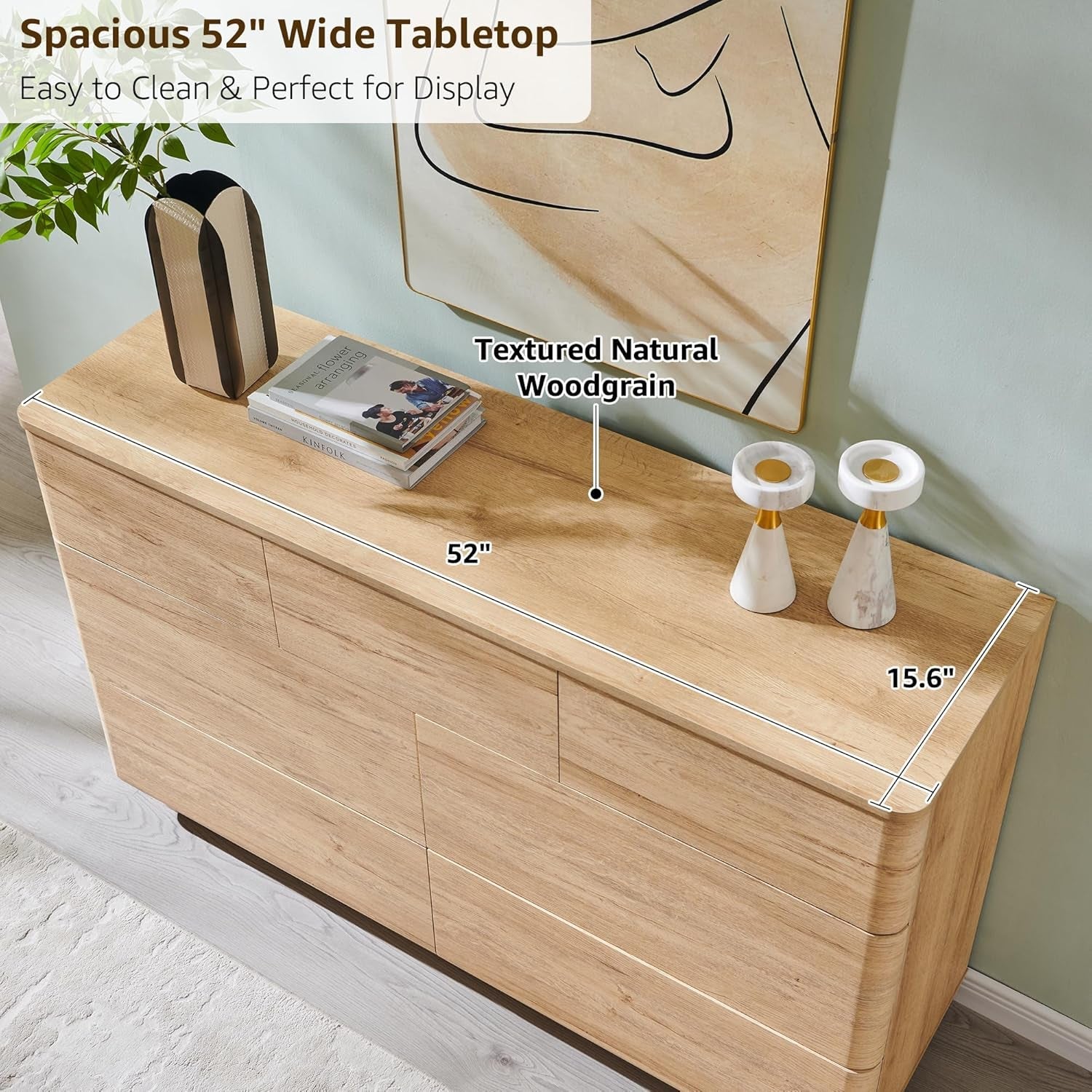 52 Inch Dresser TV Stand With Oak Finish For Bedroom