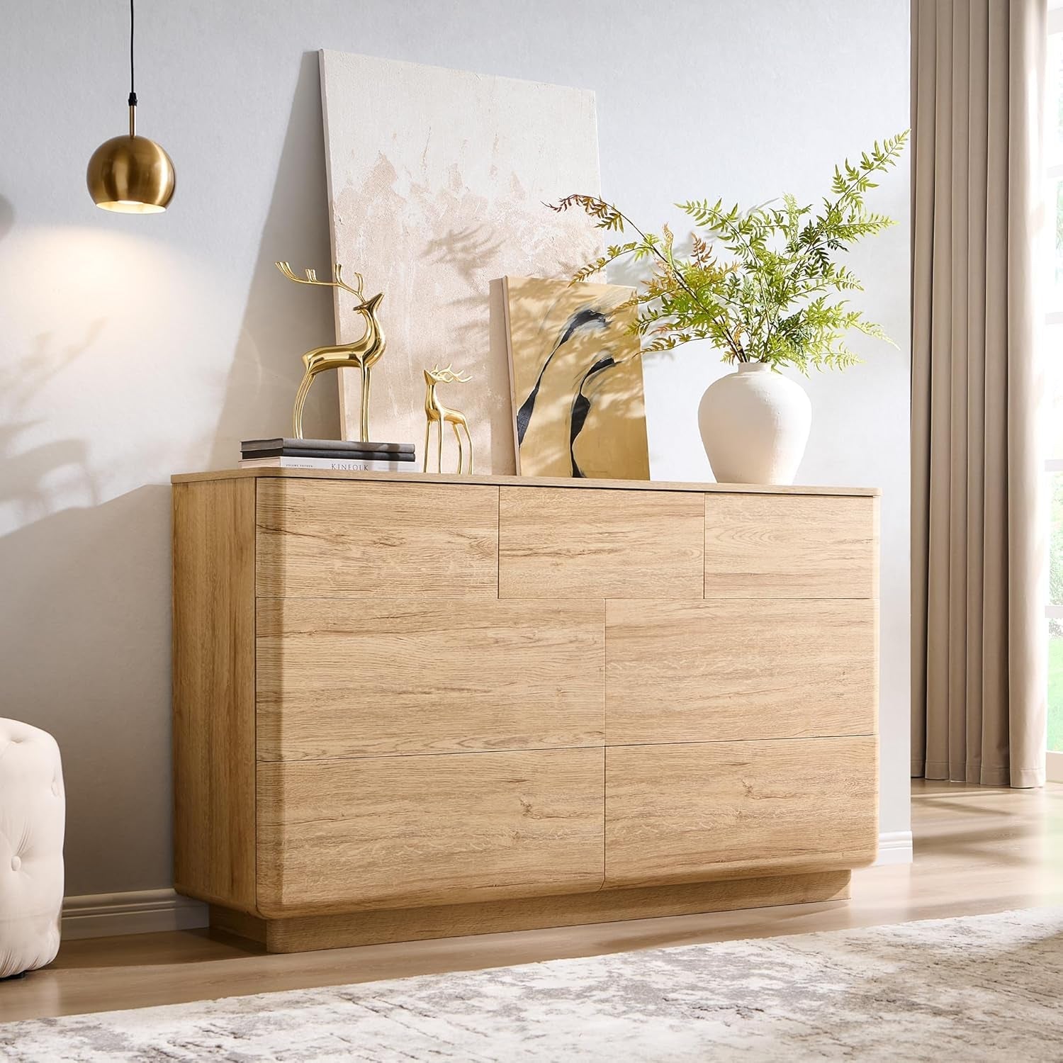 52 Inch Dresser TV Stand With Oak Finish For Bedroom