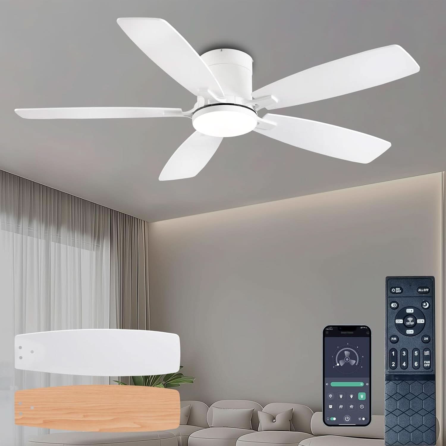 52 Inch Energy Efficient Ceiling Fan With Remote Control