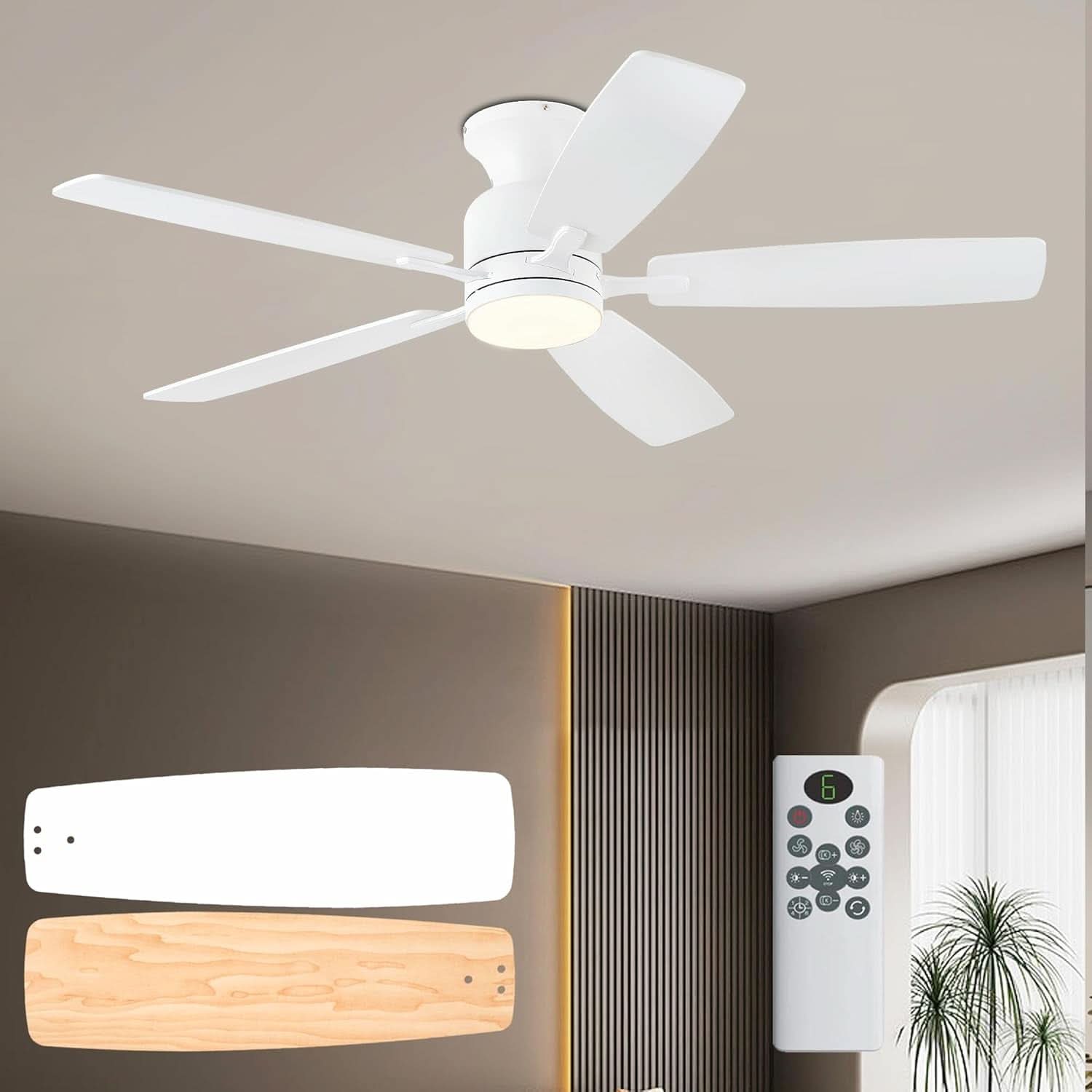 52 Inch Flush Mount Ceiling Fan Remote App Control