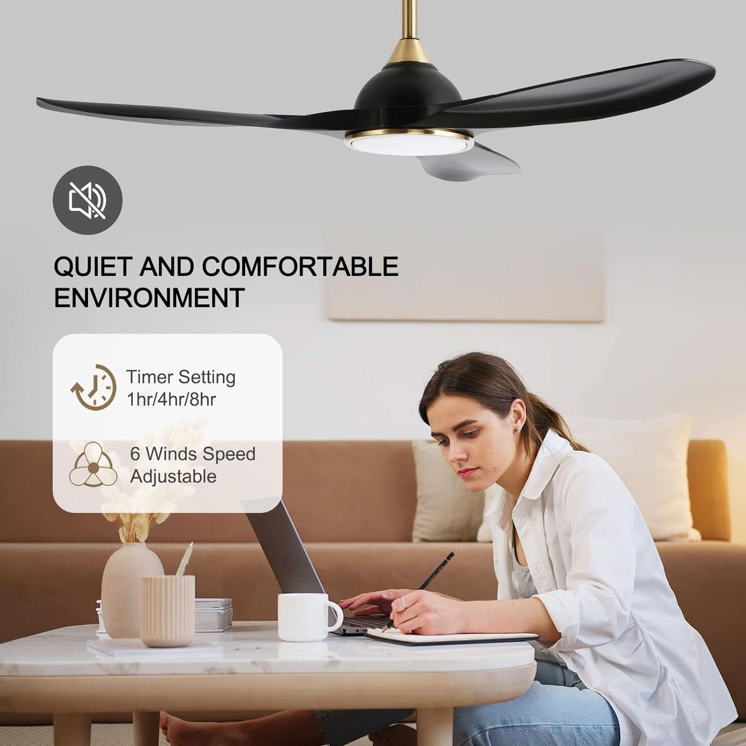 52 Inch Quiet Dc Motor Ceiling Fan With Lights Remote