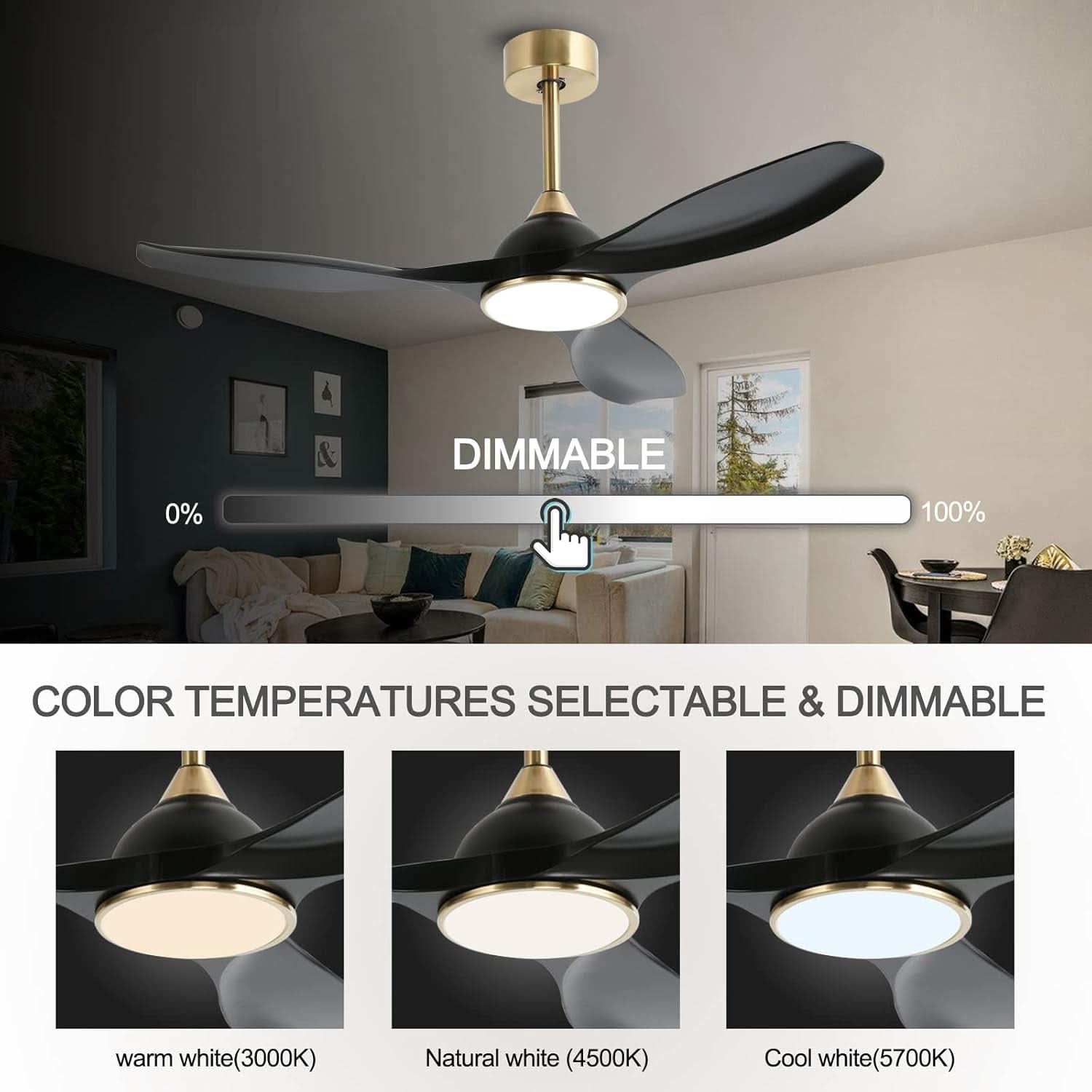52 Inch Quiet Dc Motor Ceiling Fan With Lights Remote