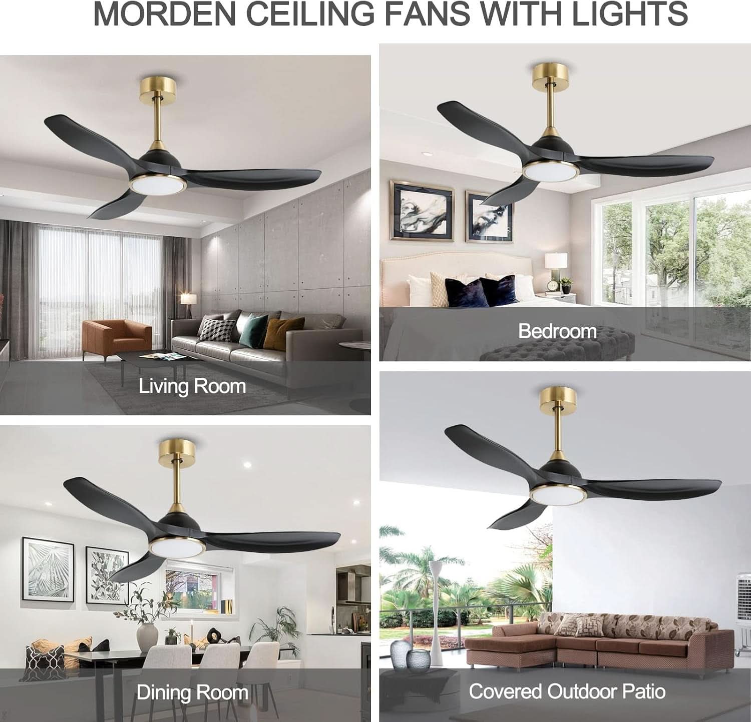 52 Inch Quiet Dc Motor Ceiling Fan With Lights Remote