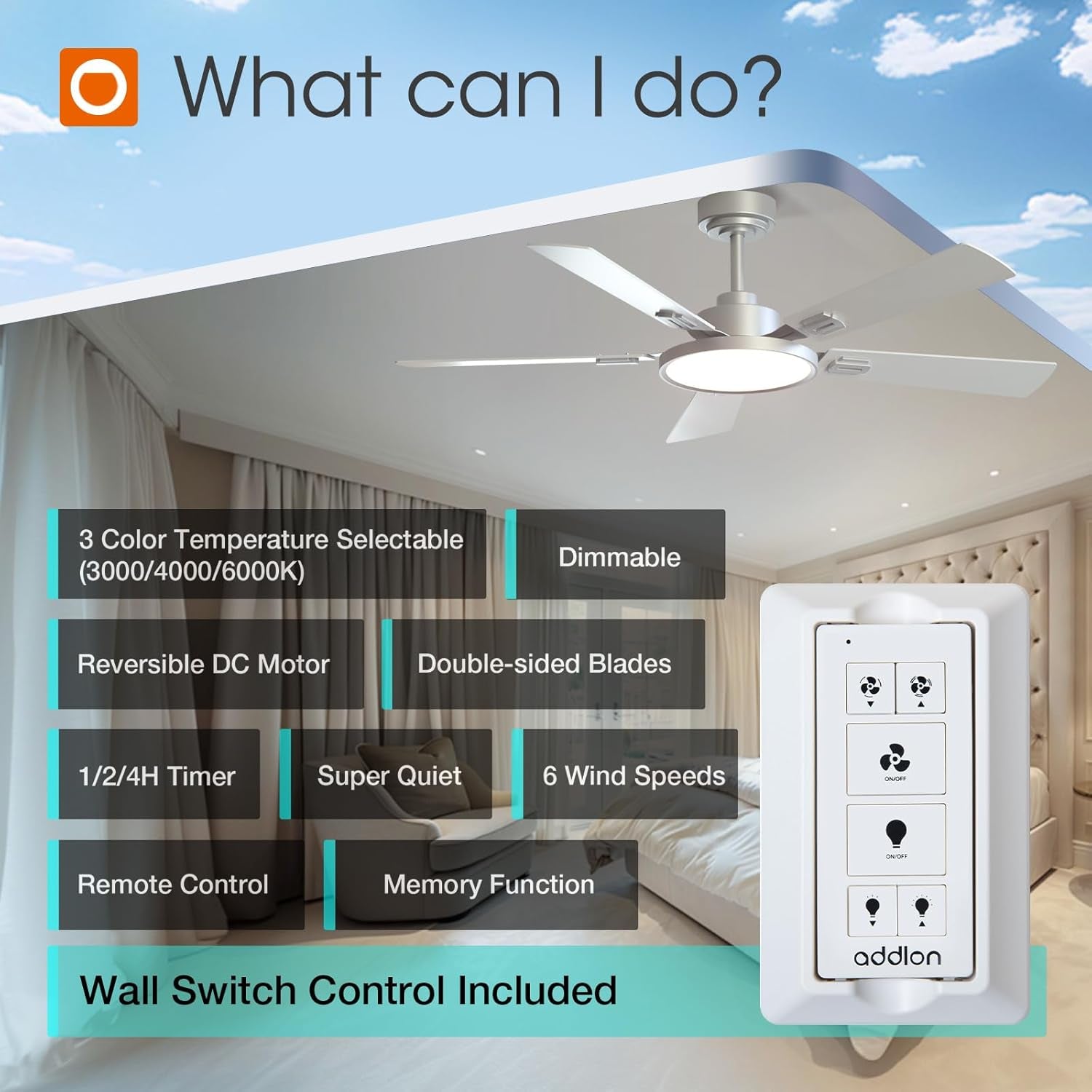 52 Inch Silver Ceiling Fan With Light And Remote Dimmable