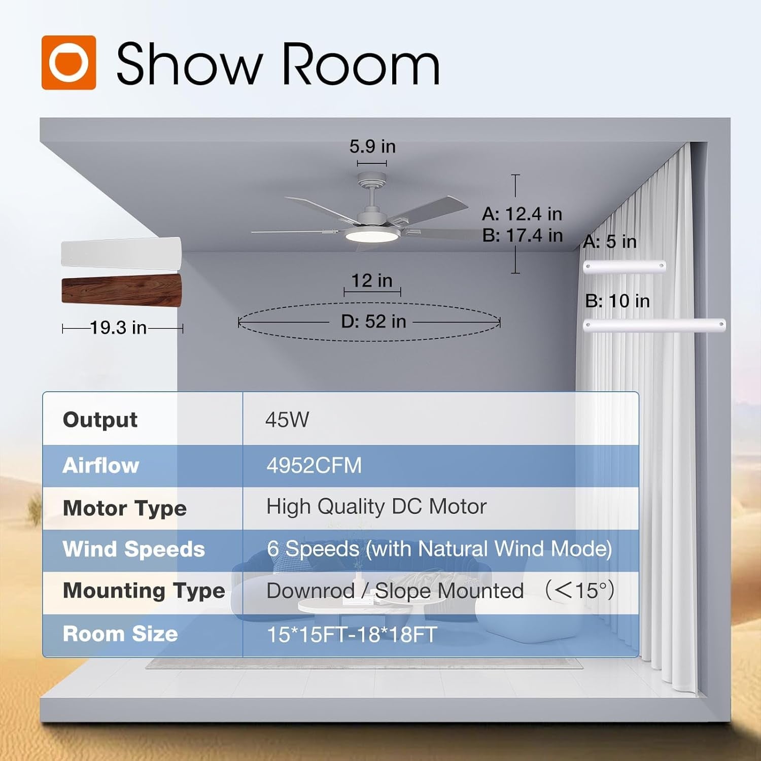 52 Inch Silver Ceiling Fan With Light And Remote Dimmable