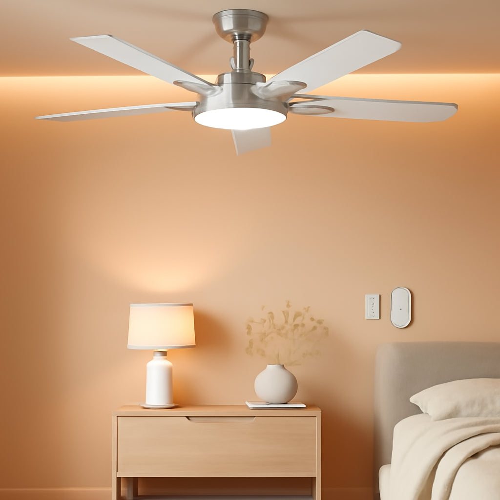 52 Inch Silver Ceiling Fan With Light And Remote Dimmable