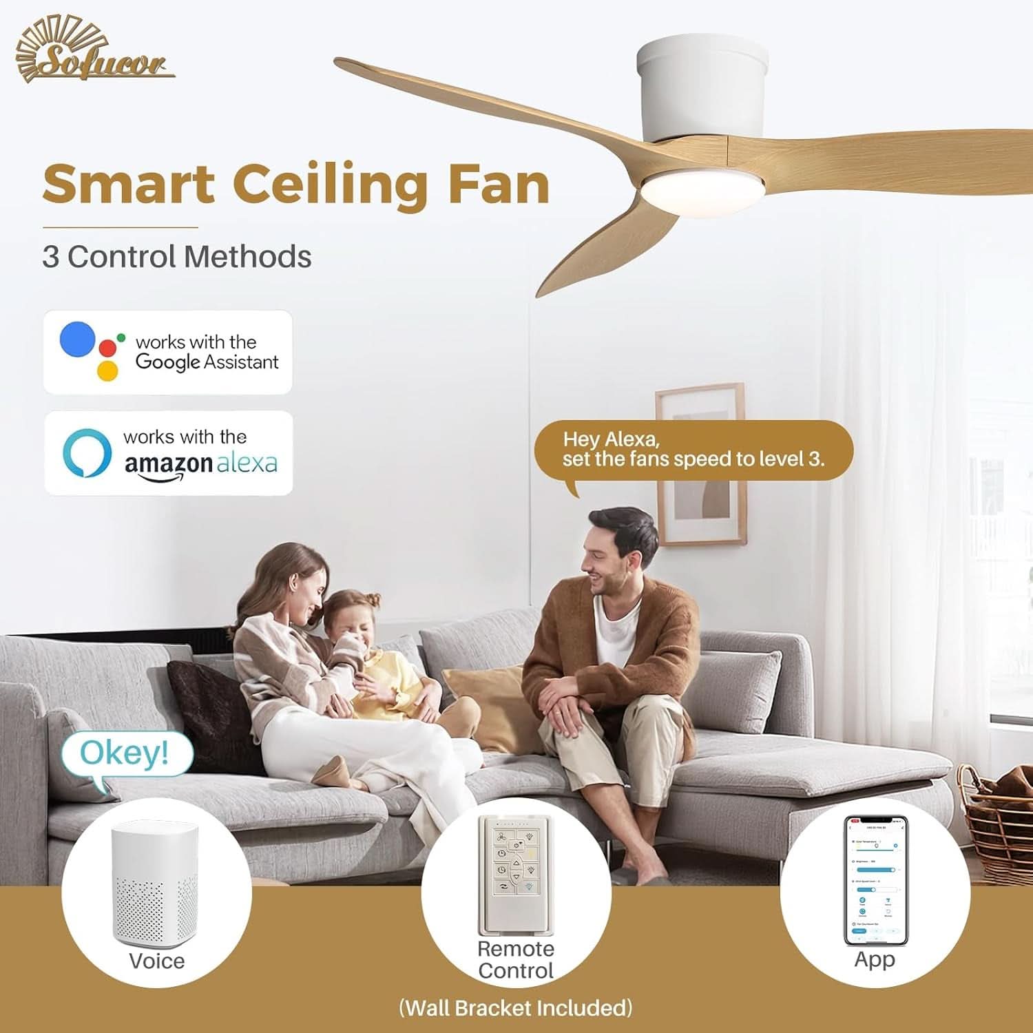 52 Inch Smart Ceiling Fan With Lights Remote App Control