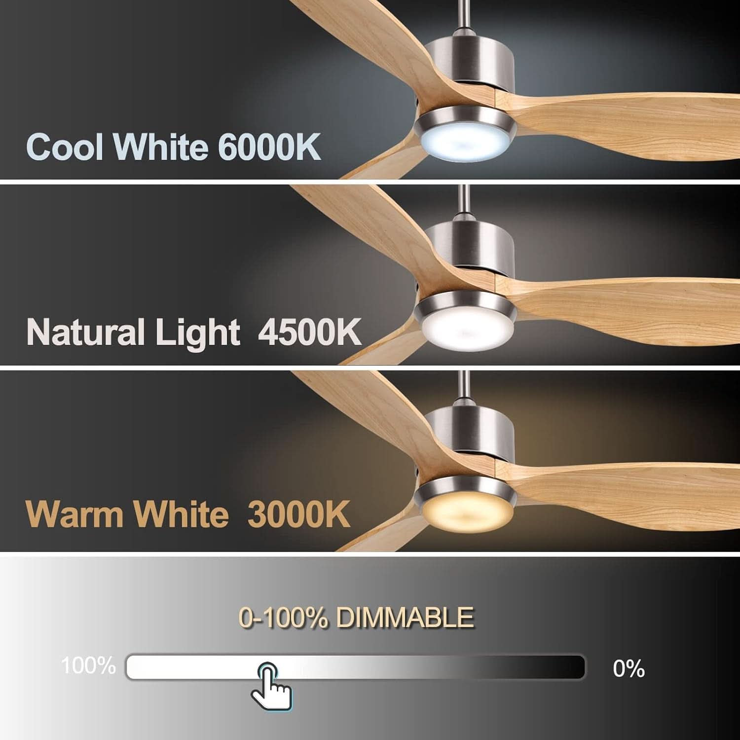 52 Inch Walnut Ceiling Fan With Dimmable LED Remote