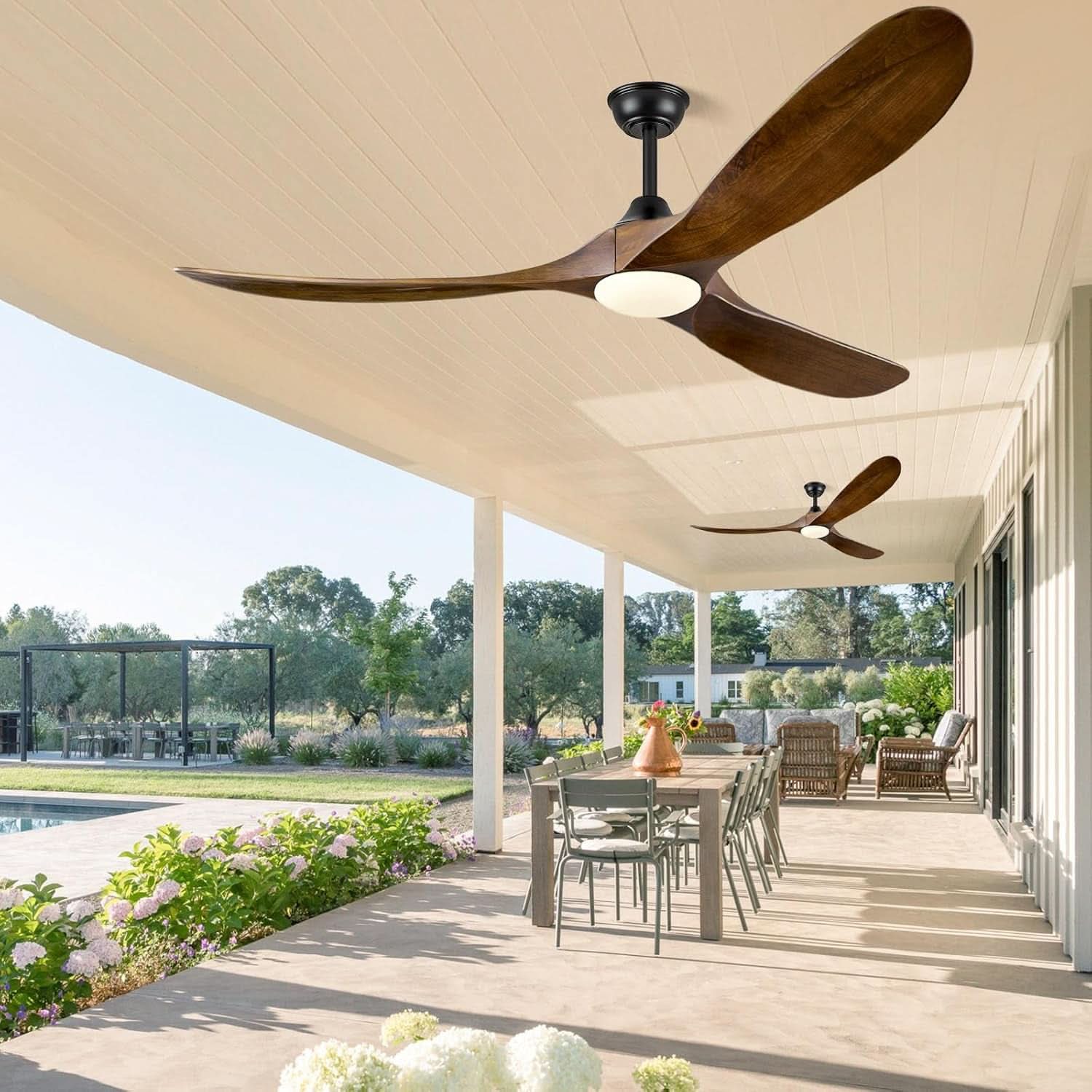 52 Inch Walnut Wood Ceiling Fan With Integrated LED Remote