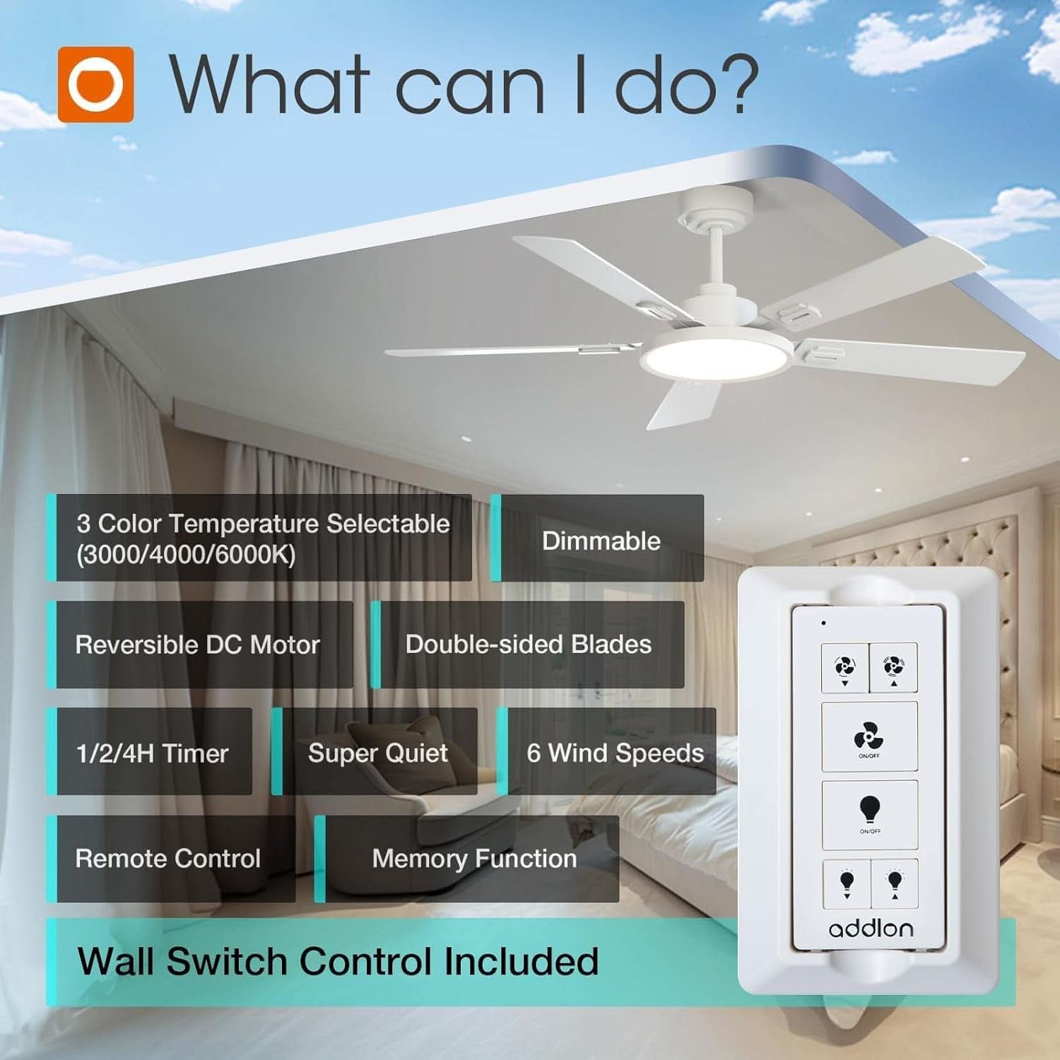 52 Inch White Ceiling Fan With Light And Remote Control