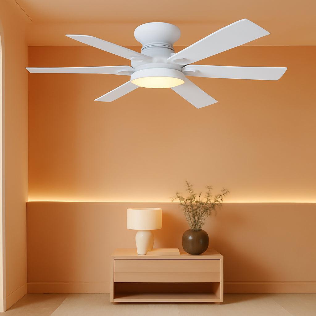52 Inch White Low Profile Ceiling Fan With Lights And Remote