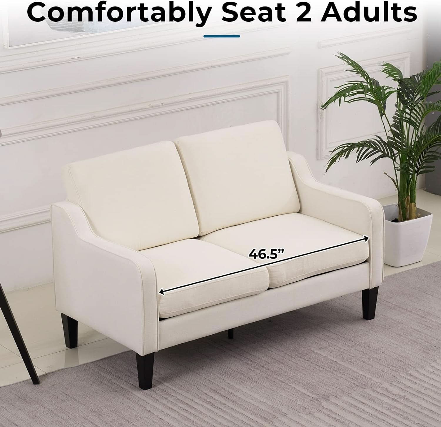 53 Inch Light Grey Mid Century Modern Loveseat Scooped Arms