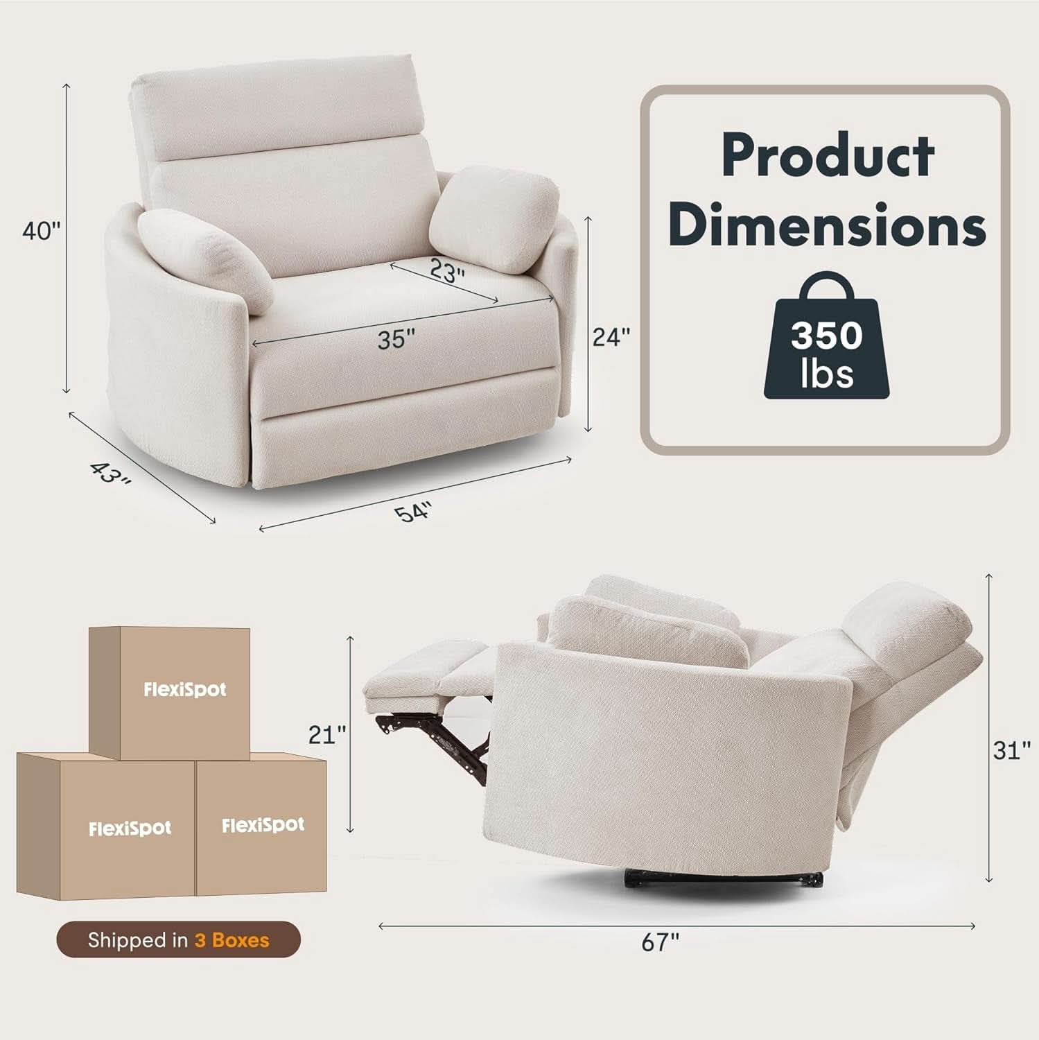54 Inch Power Recliner Chair With USB Type C Ports Gray