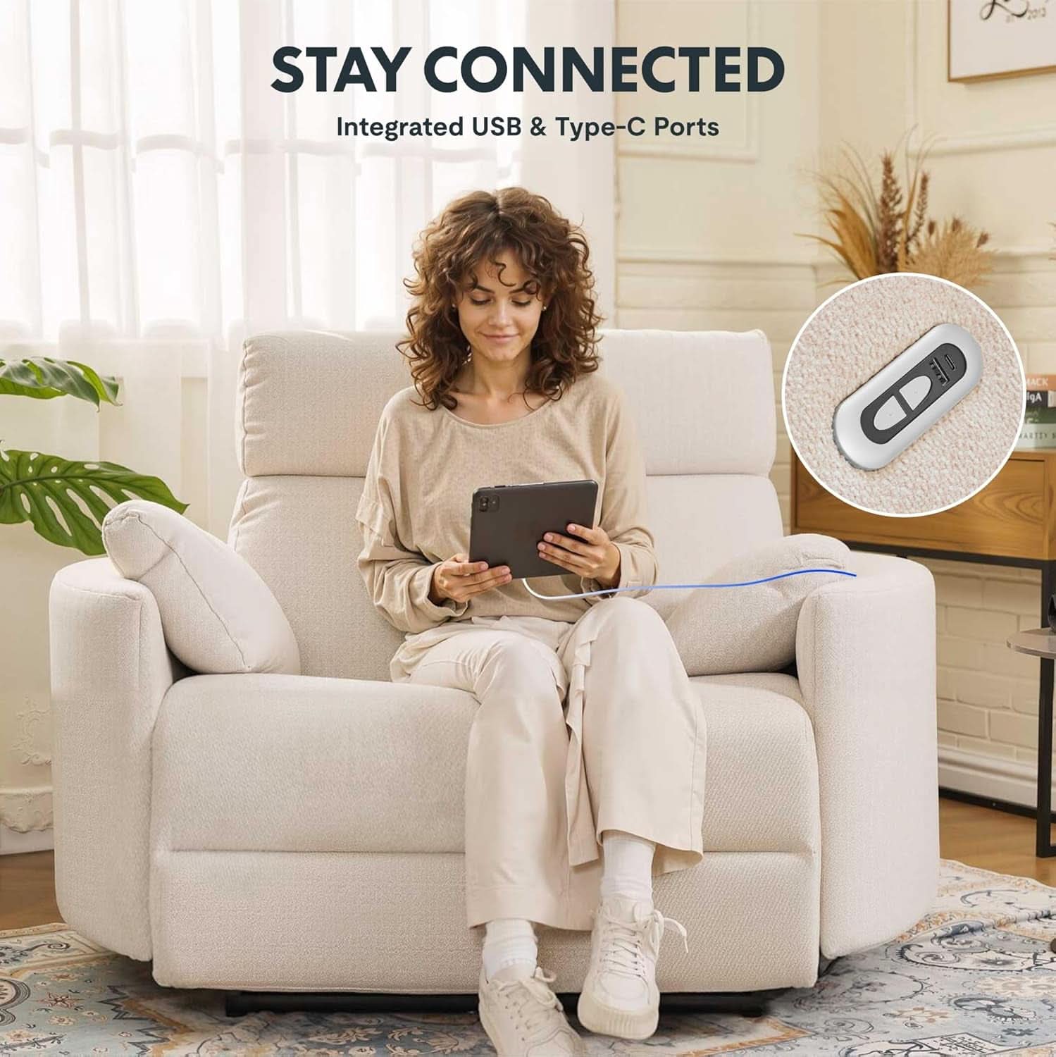 54 Inch Power Recliner Chair With USB Type C Ports Gray