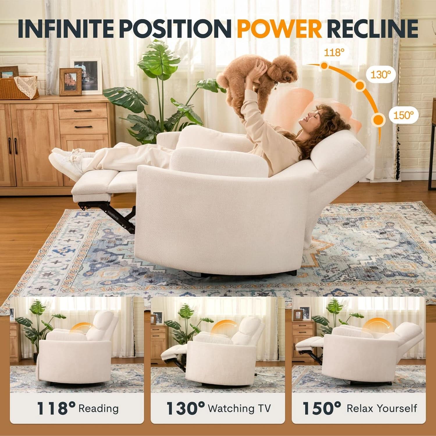 54 Inch Power Recliner Chair With USB Type C Ports Gray
