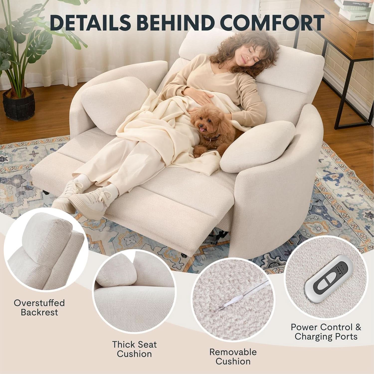 54 Inch Power Recliner Chair With USB Type C Ports Gray