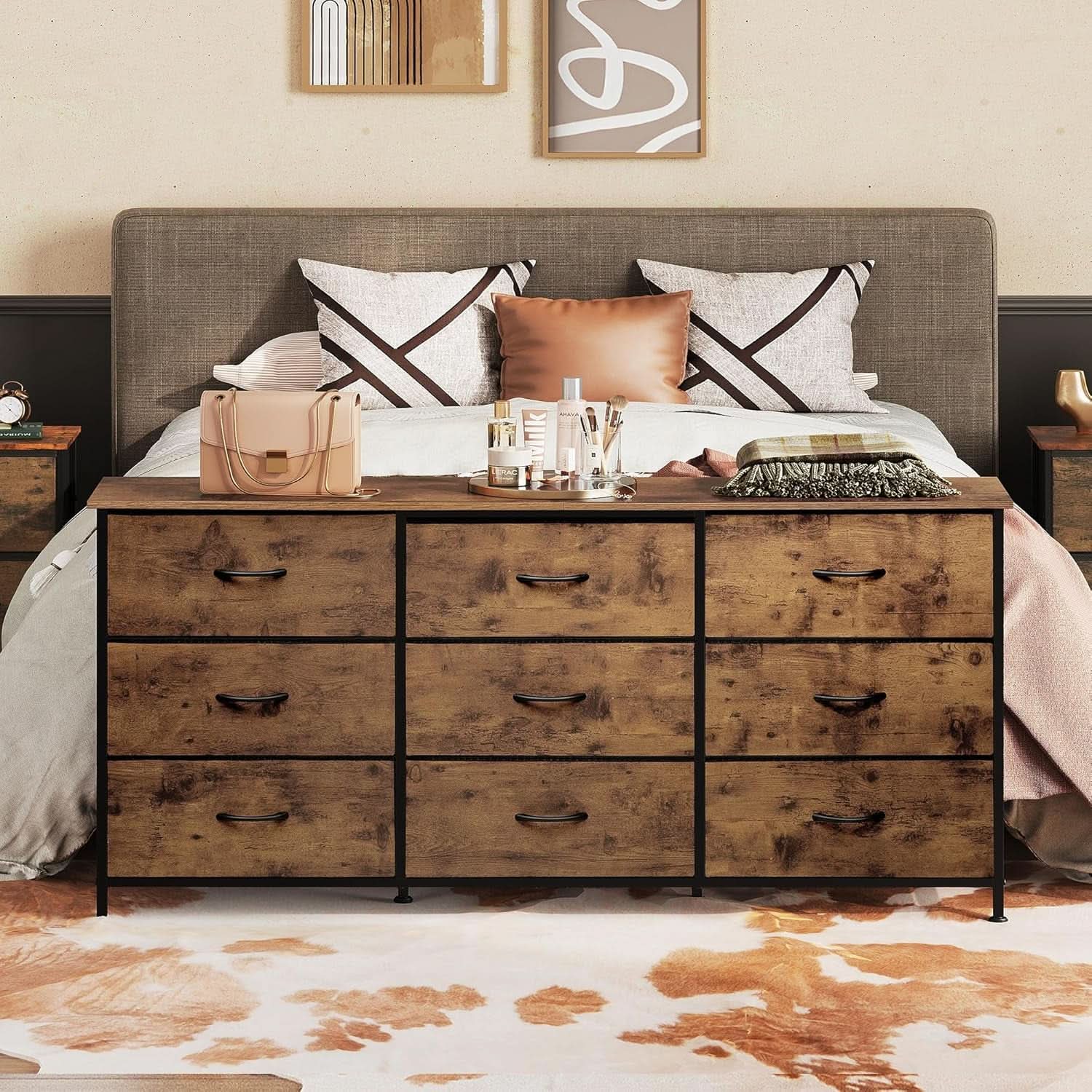 54 Inch Rustic Brown Dresser TV Console Cabinet Storage