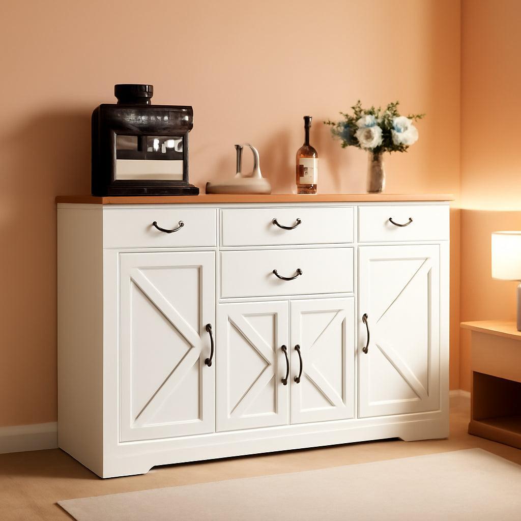 54 Inch White Walnut Sideboard Cabinet With Drawers