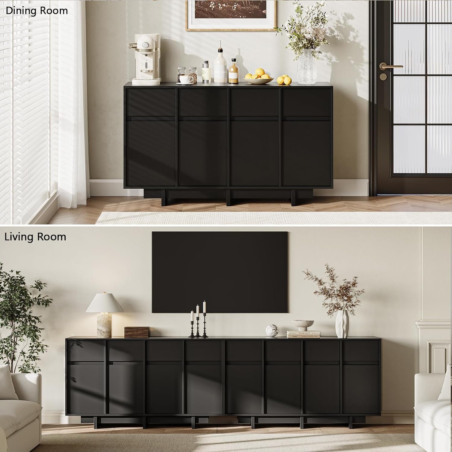55 Inch Black Sideboard Buffet Cabinet With Drawers