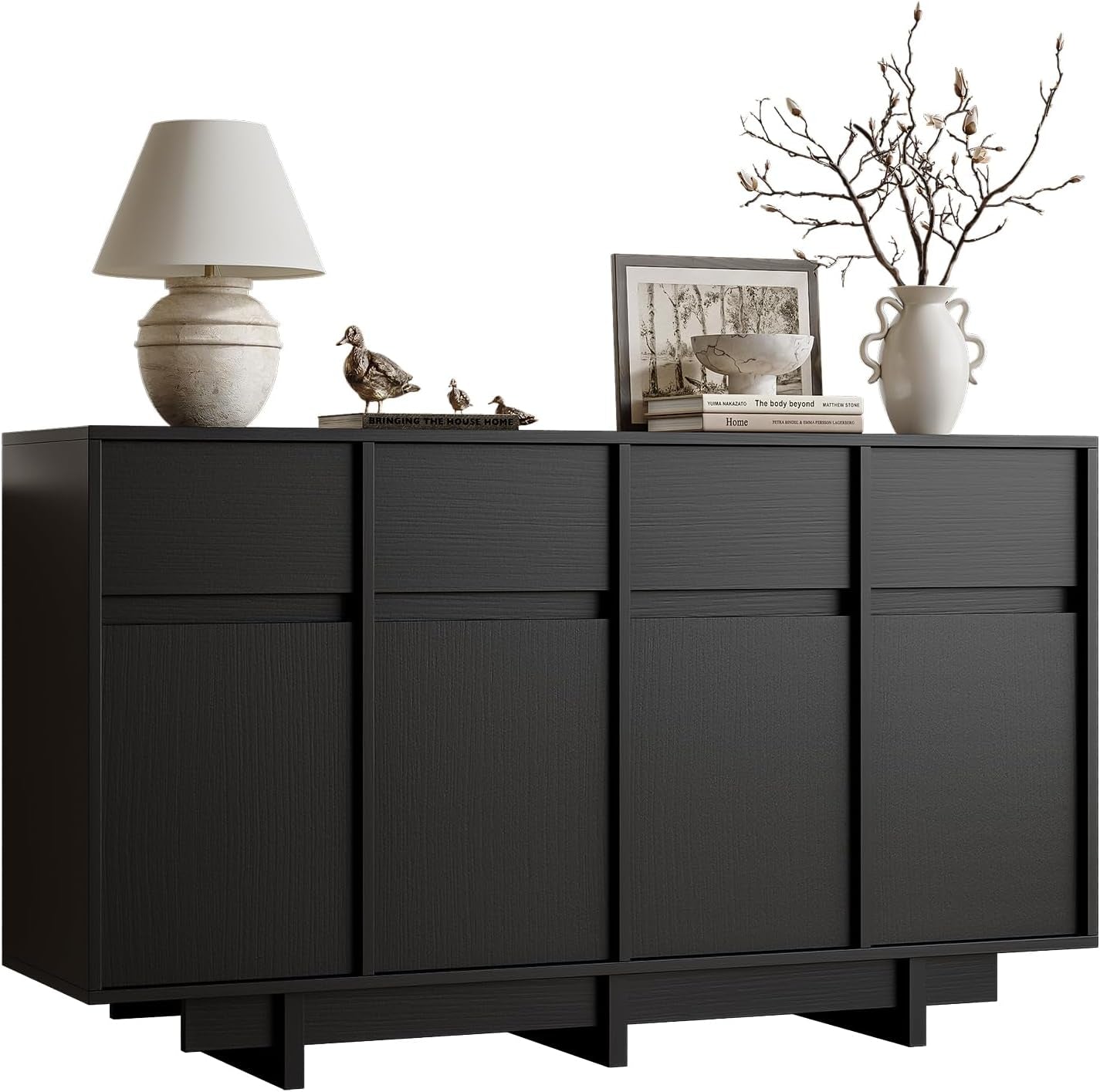 55 Inch Black Sideboard Buffet Cabinet With Drawers