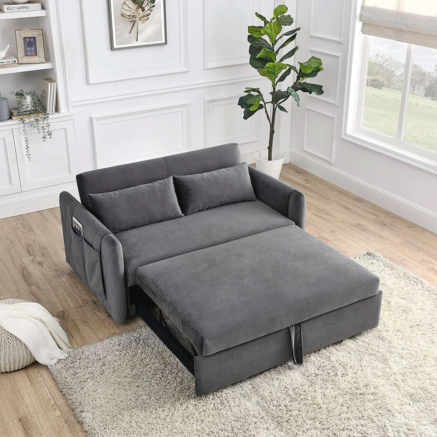 55 Inch Convertible Sofa Bed With Adjustable Backrest