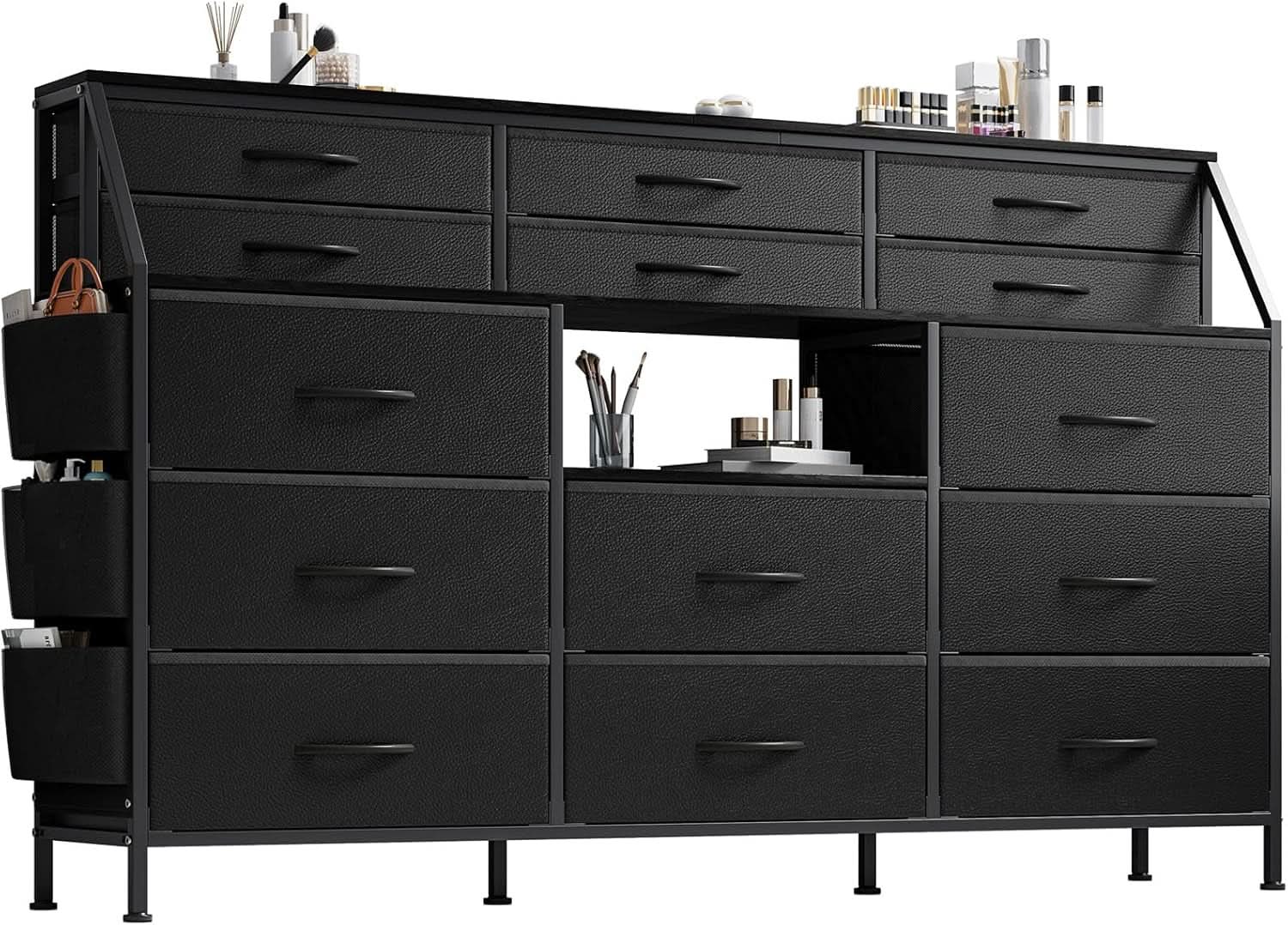 55 Inch Dresser With Fourteen Drawers Shelves Steel Frame