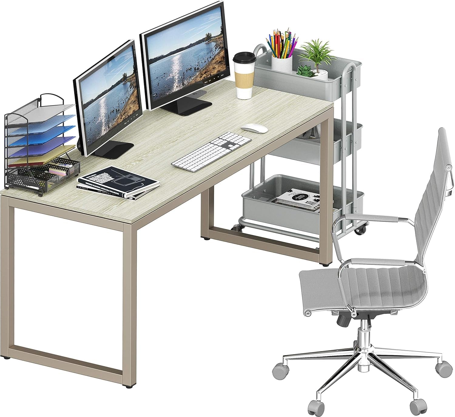 55 Inch Maple Computer Desk With Grommets And Glides