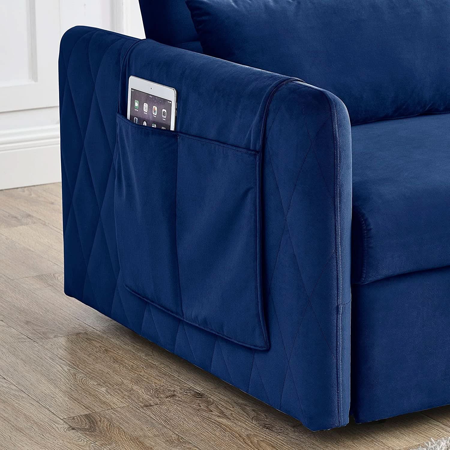 55 Inch Velvet Convertible Sofa Bed With Adjustable Back