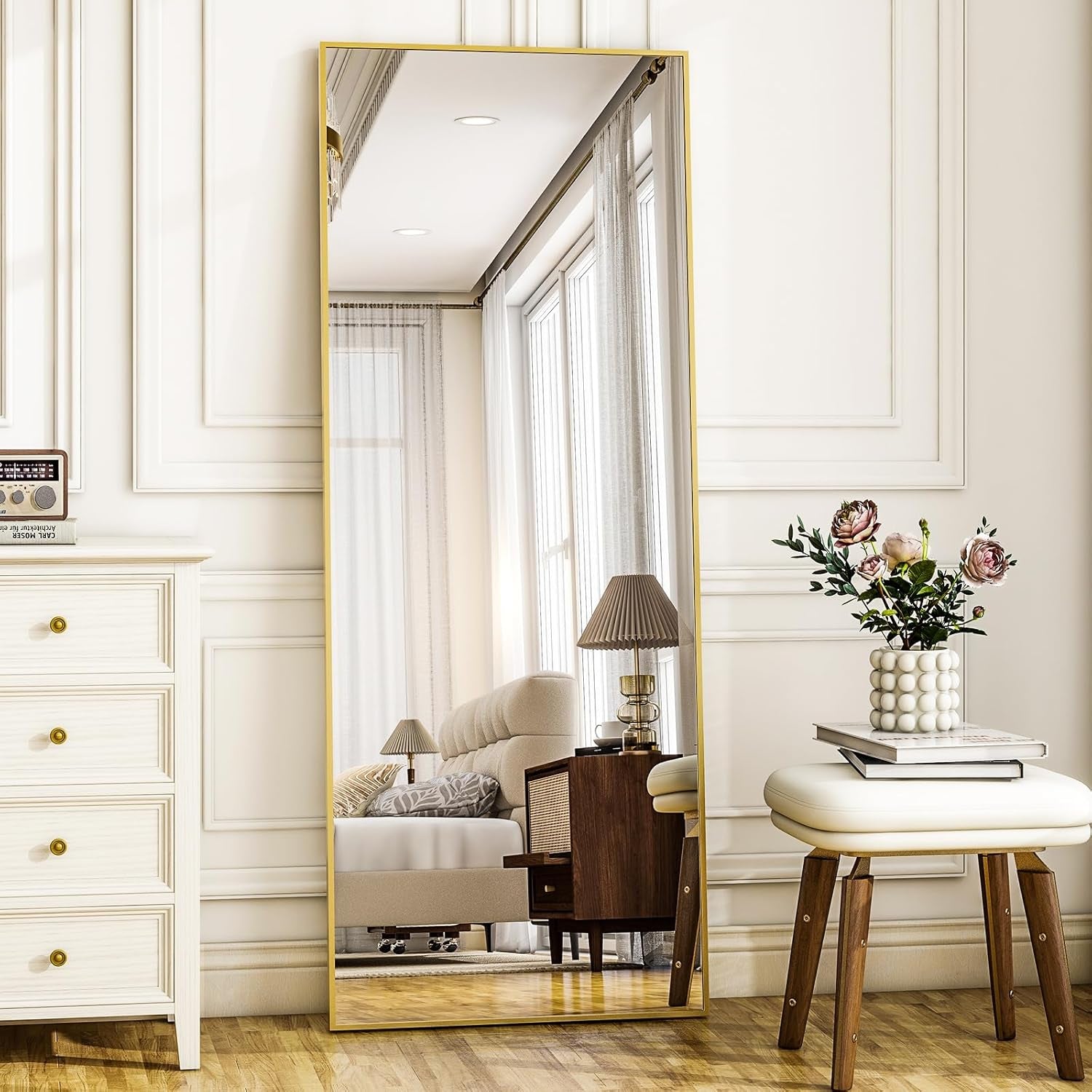 56 Inch Gold Full Length Floor Mirror With Stand Wall Mount