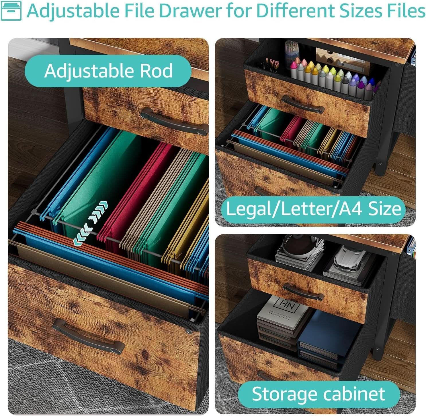 57 Inch Computer Desk With Fabric File Drawers Brown