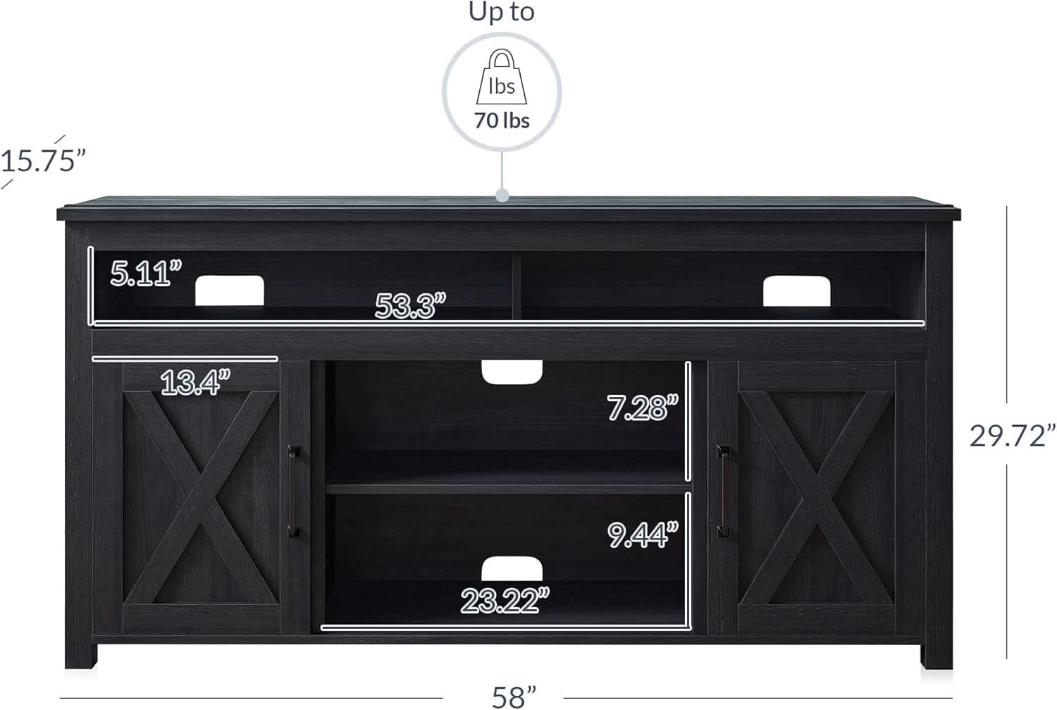 58 Inch Rustic TV Stand With Barn Door Cabinets For TVs Up To 65 Inches