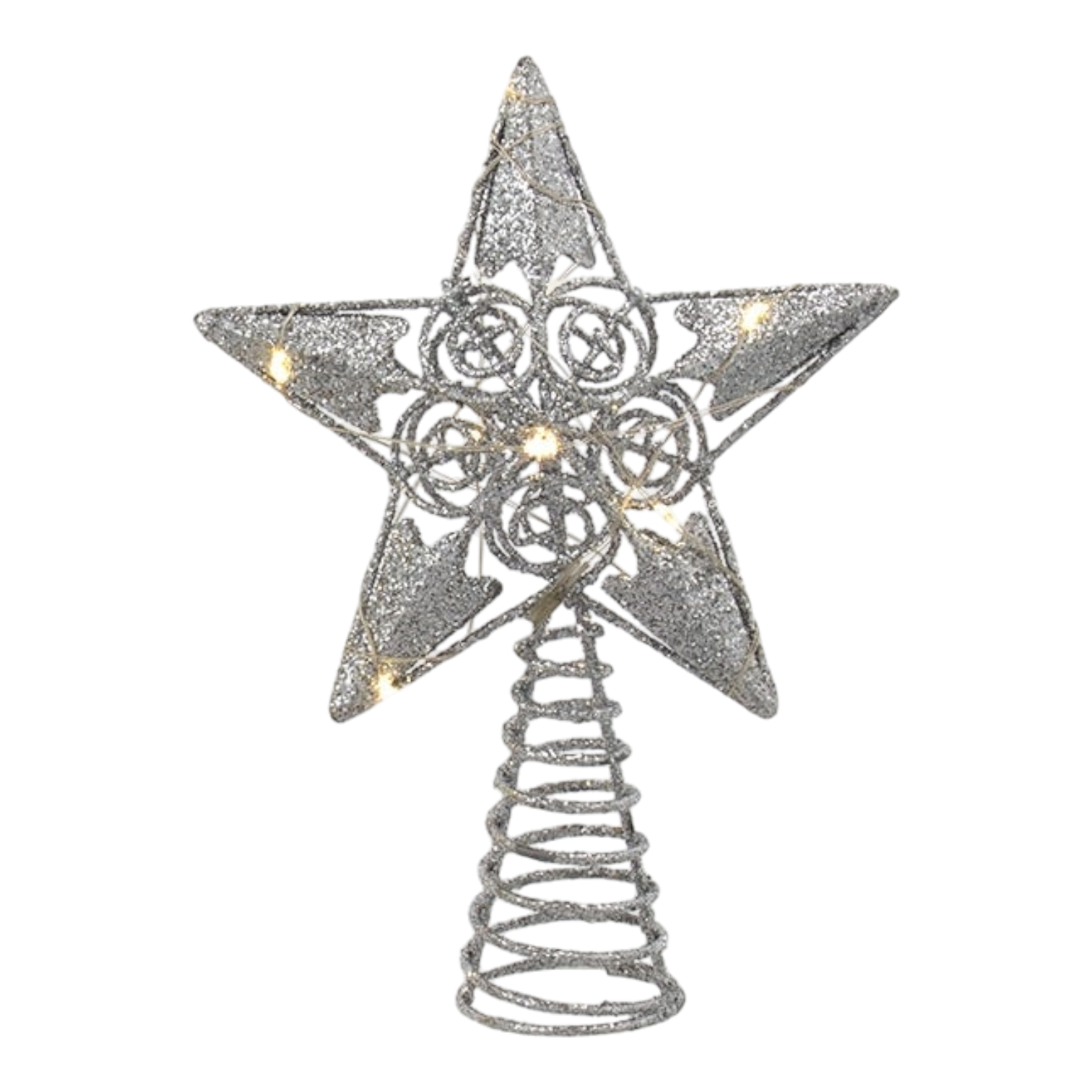 6" Battery Operated Lighted Silver Tree Topper