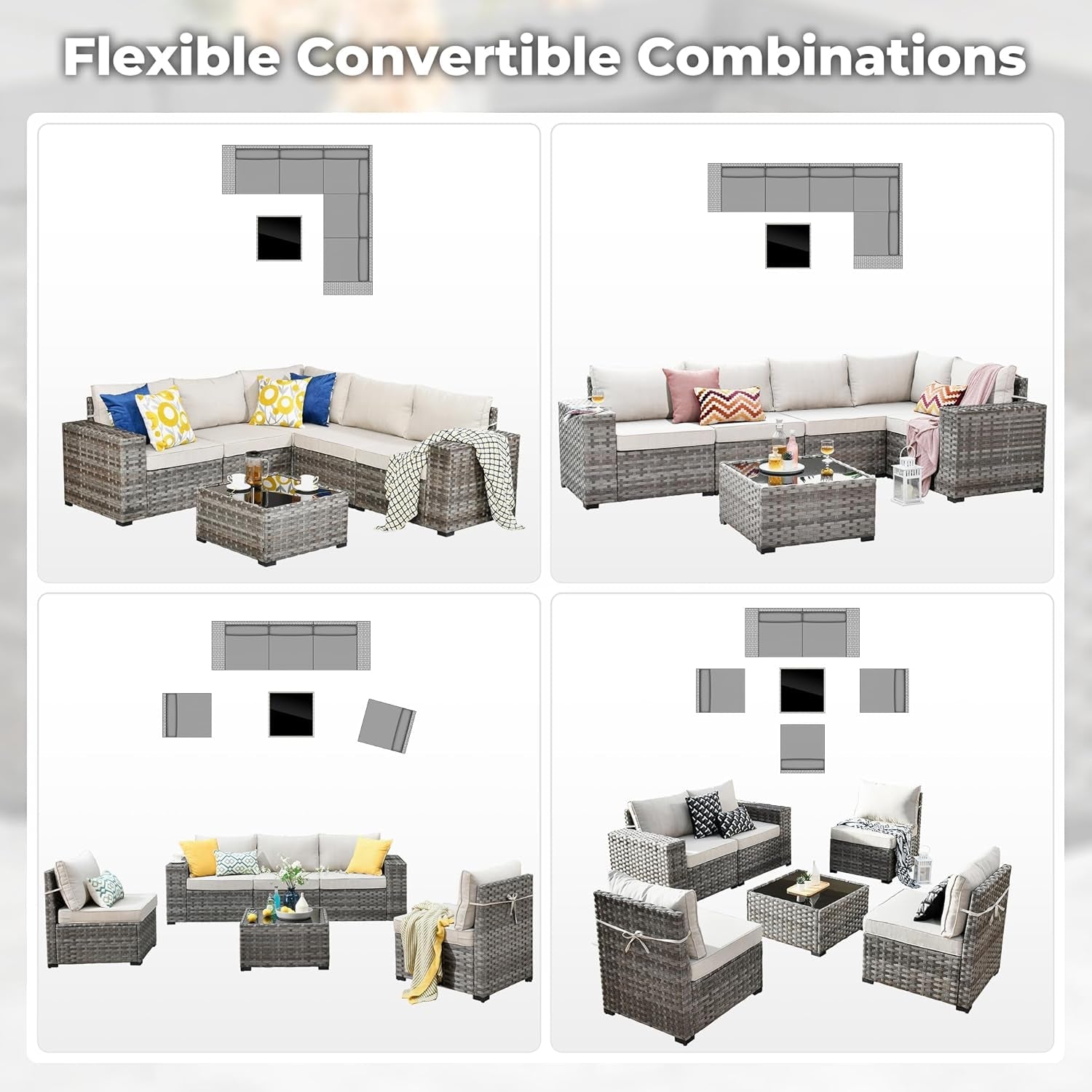 6 Piece Patio Furniture Set Outdoor Sectional Sofa Beige