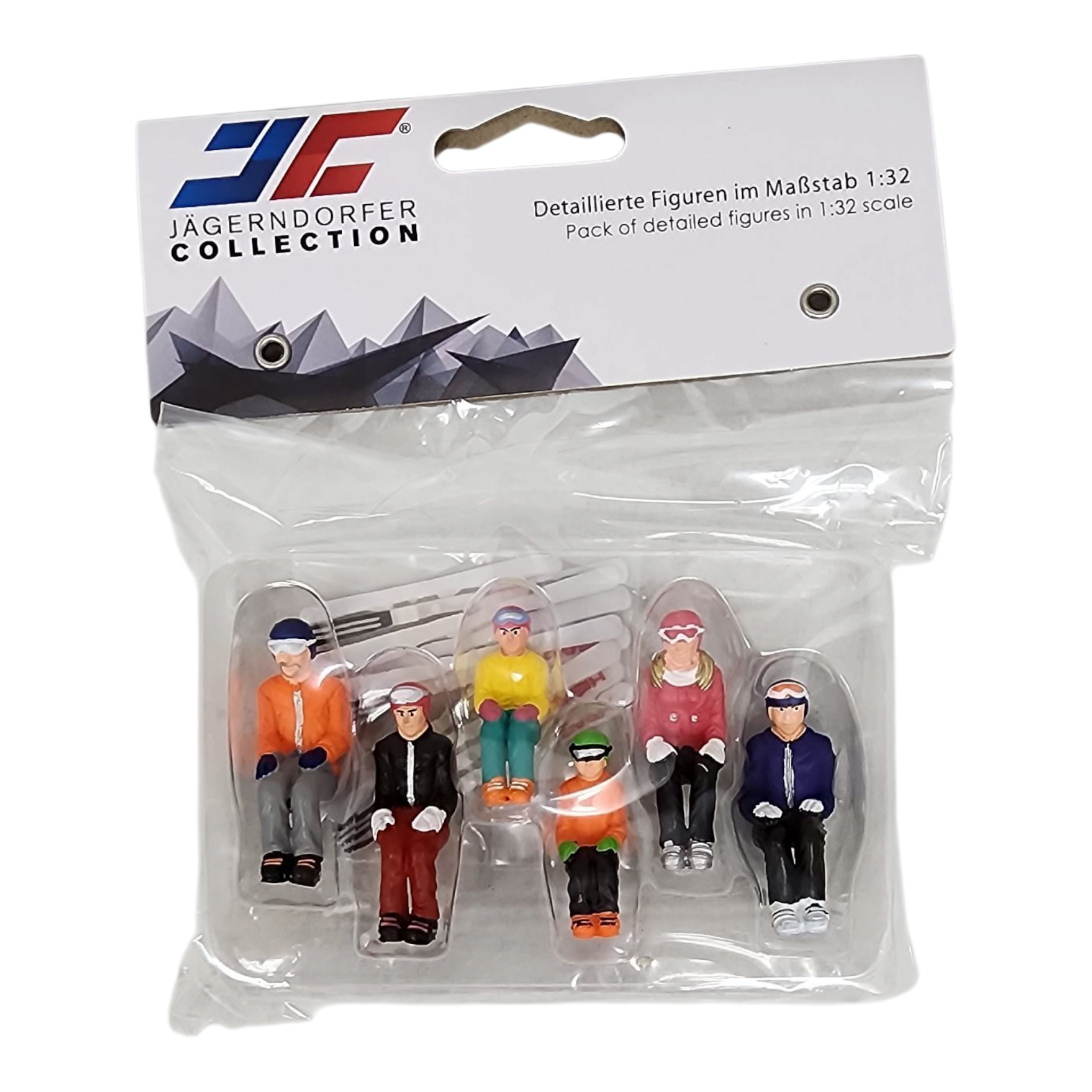 6 Piece sitting figurines with Skis - Red/Orange