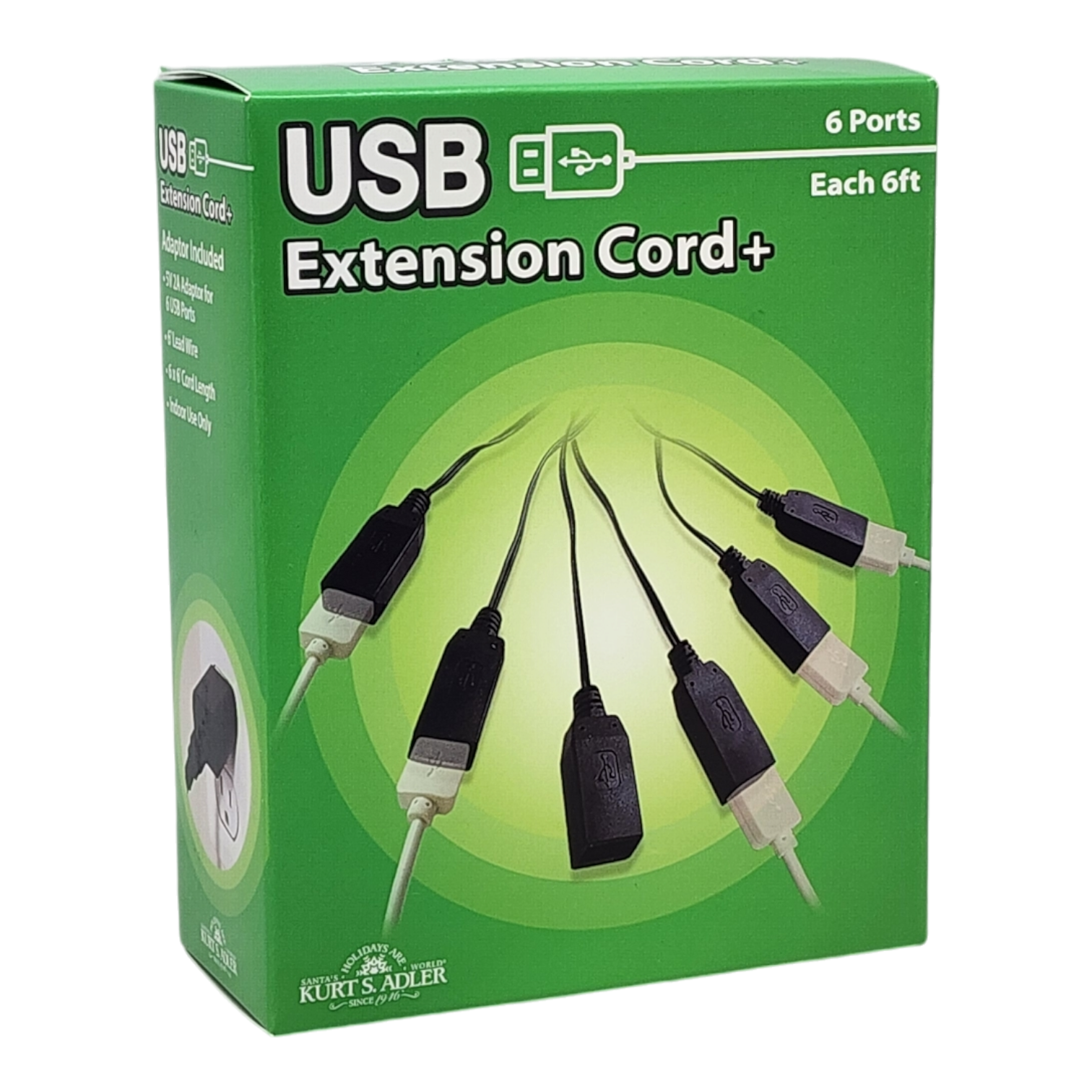 6 Port USB Extension Cord with 2 Amp Power Plug - Black