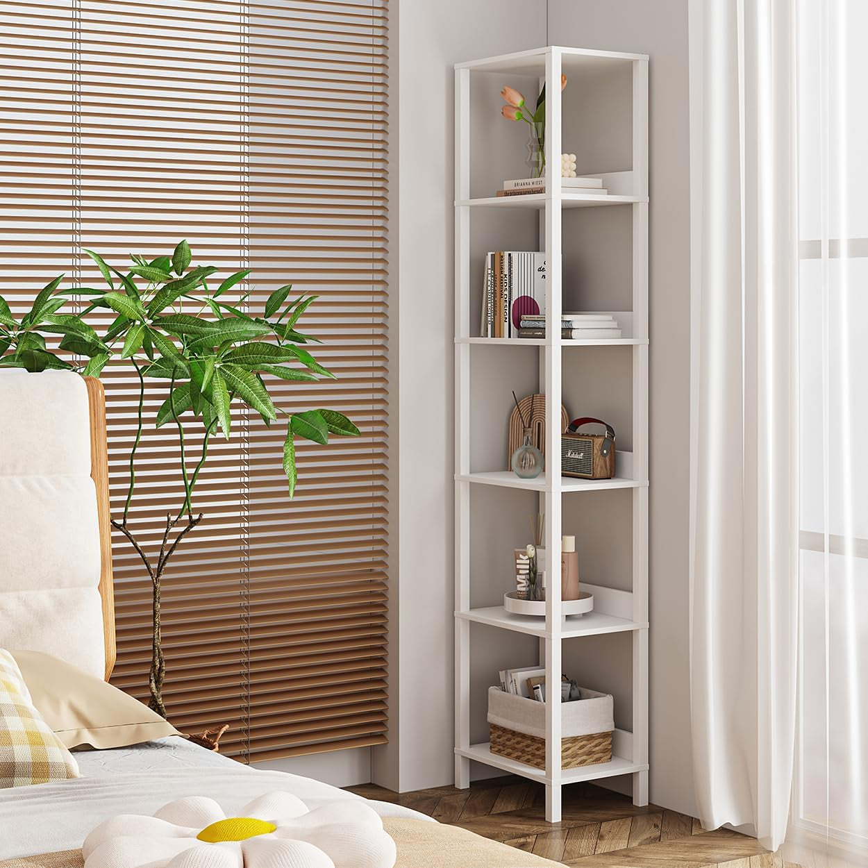 6 Tier Bookshelf With Anti Fall Baffle 64.8 Inch Tall