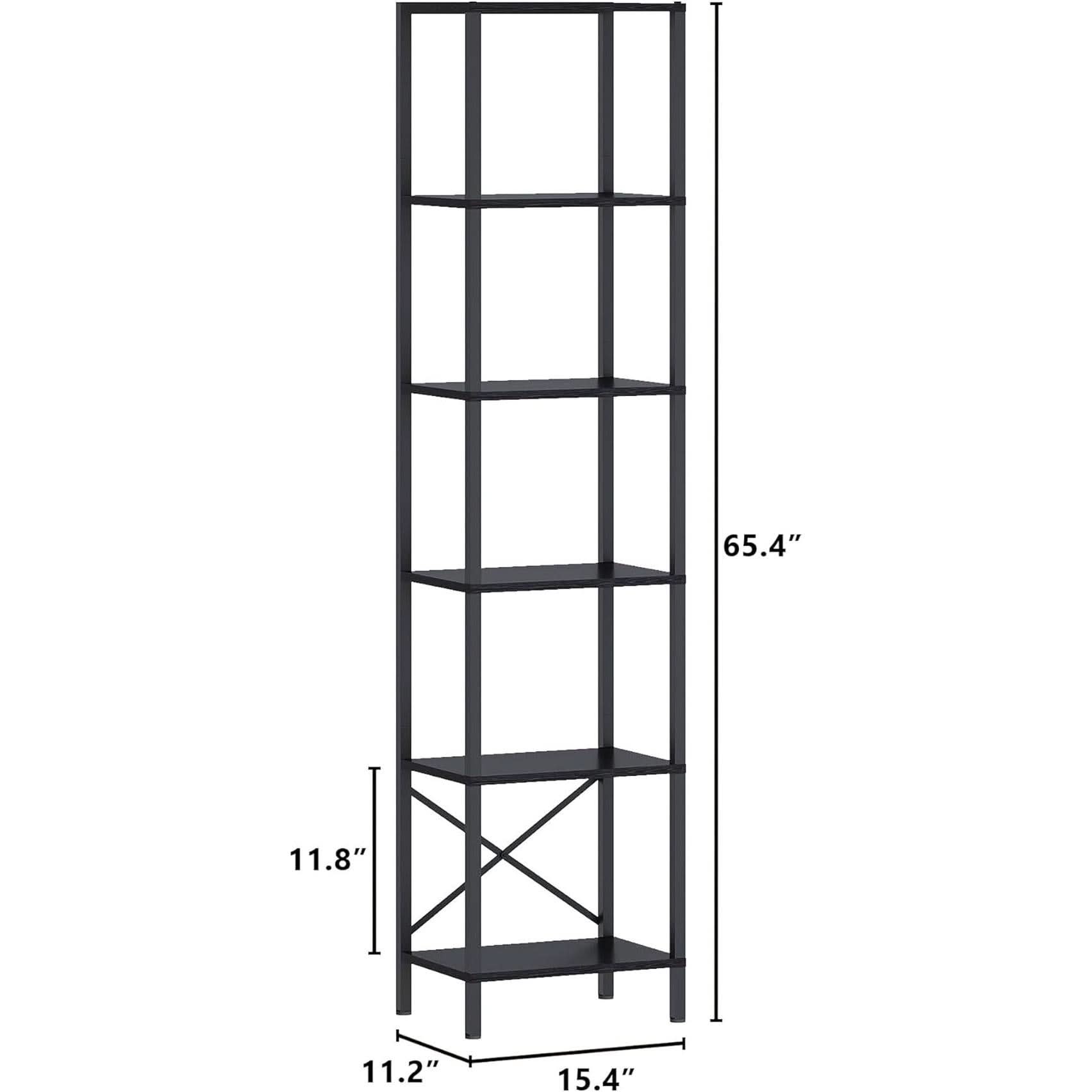 6 Tier LED Bookshelf Black Tall Narrow Living Room Display