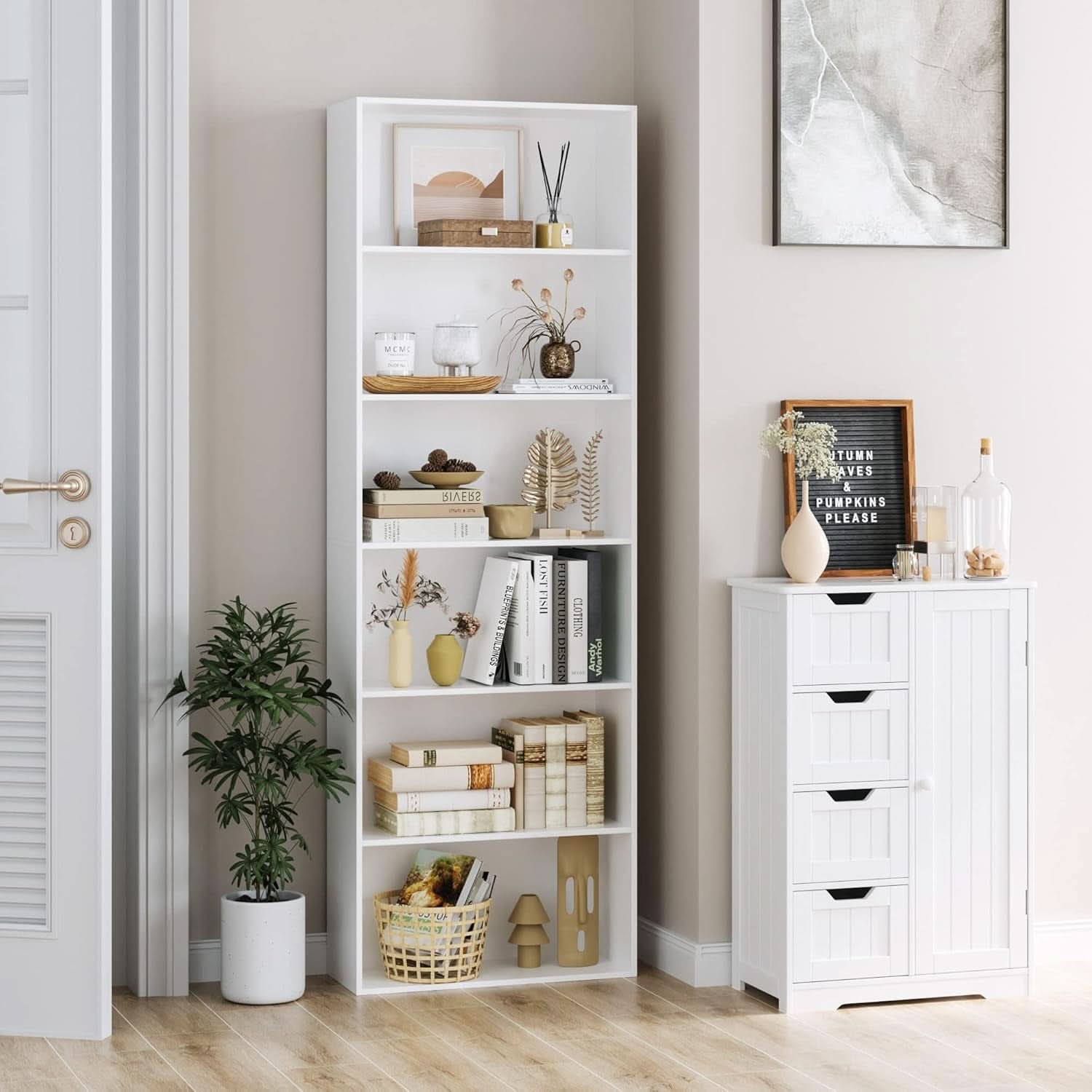 6 Tier Open Bookcase Freestanding White Storage Shelf